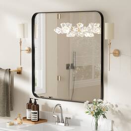 LOVMOR - 36 in. W x 36 in. H Modern Rectangular Aluminum Framed Wall Bathroom Vantiry Mirror - Black