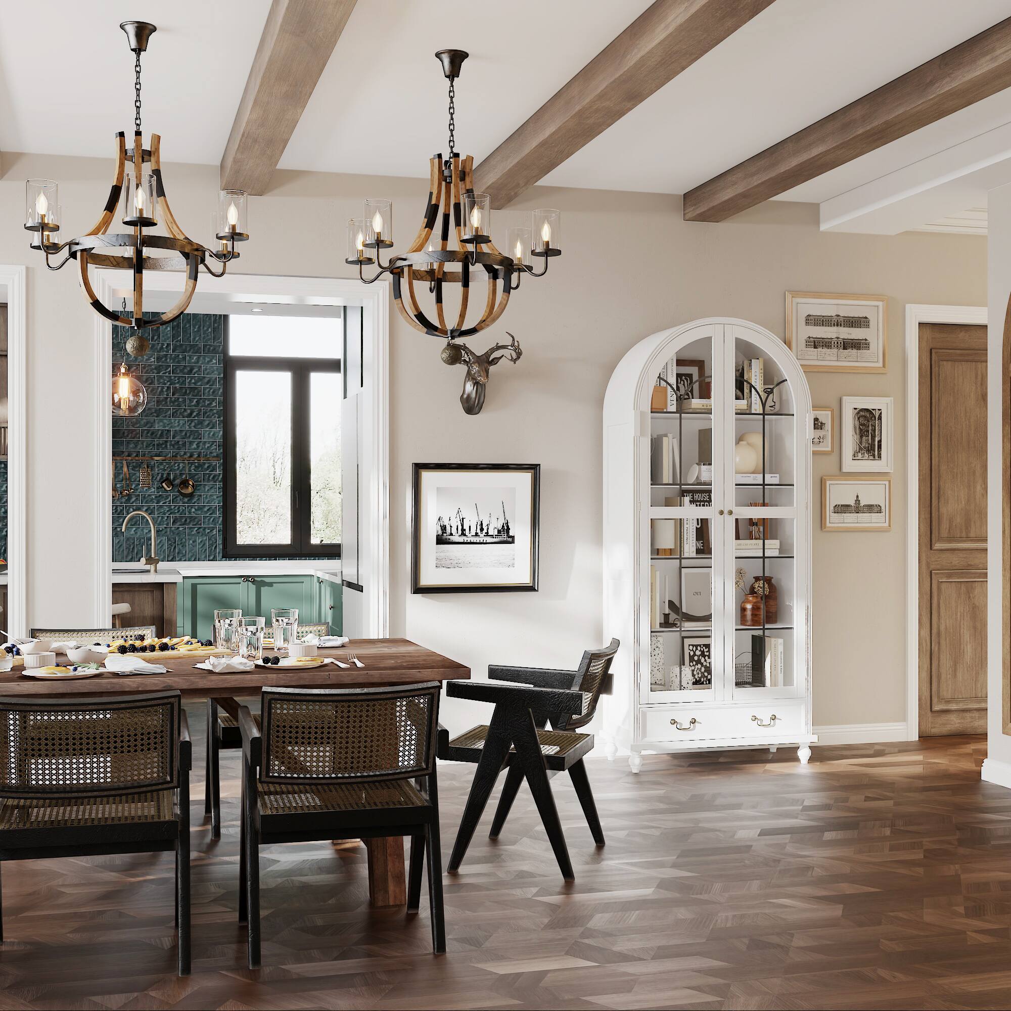 Alt View 8. FUFU & GAGA - Vintage Glass Display Cabinet with Solid Wood Legs and Bronze Handles for Living Room or Dining Room - White.