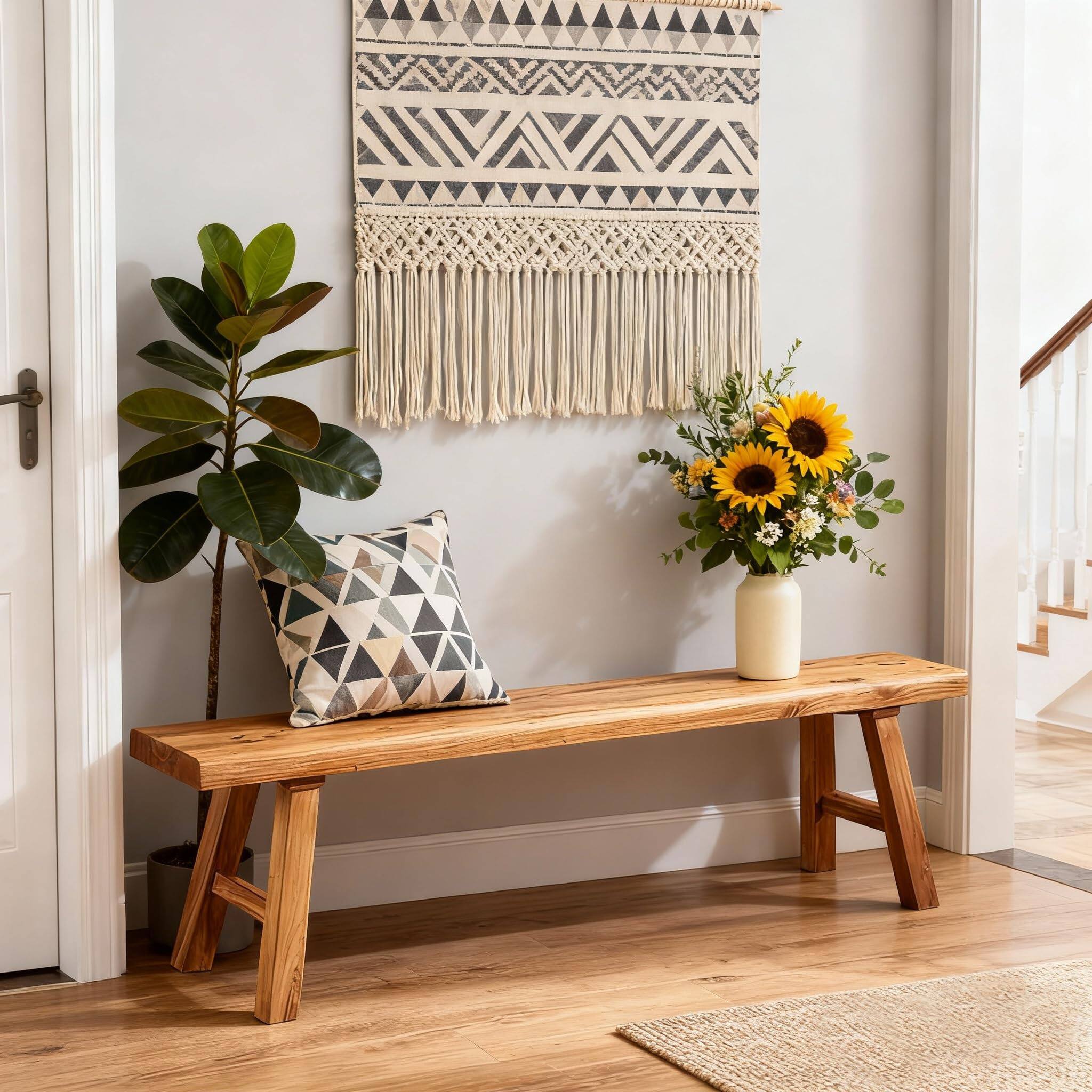 Alt View 3. JETRANSPORT - Wood Bench Indoor Rustic Farmhouse Narrow Entryway With Solid Durable And Sturdy Skinny Benches For Dining - 39 inch.