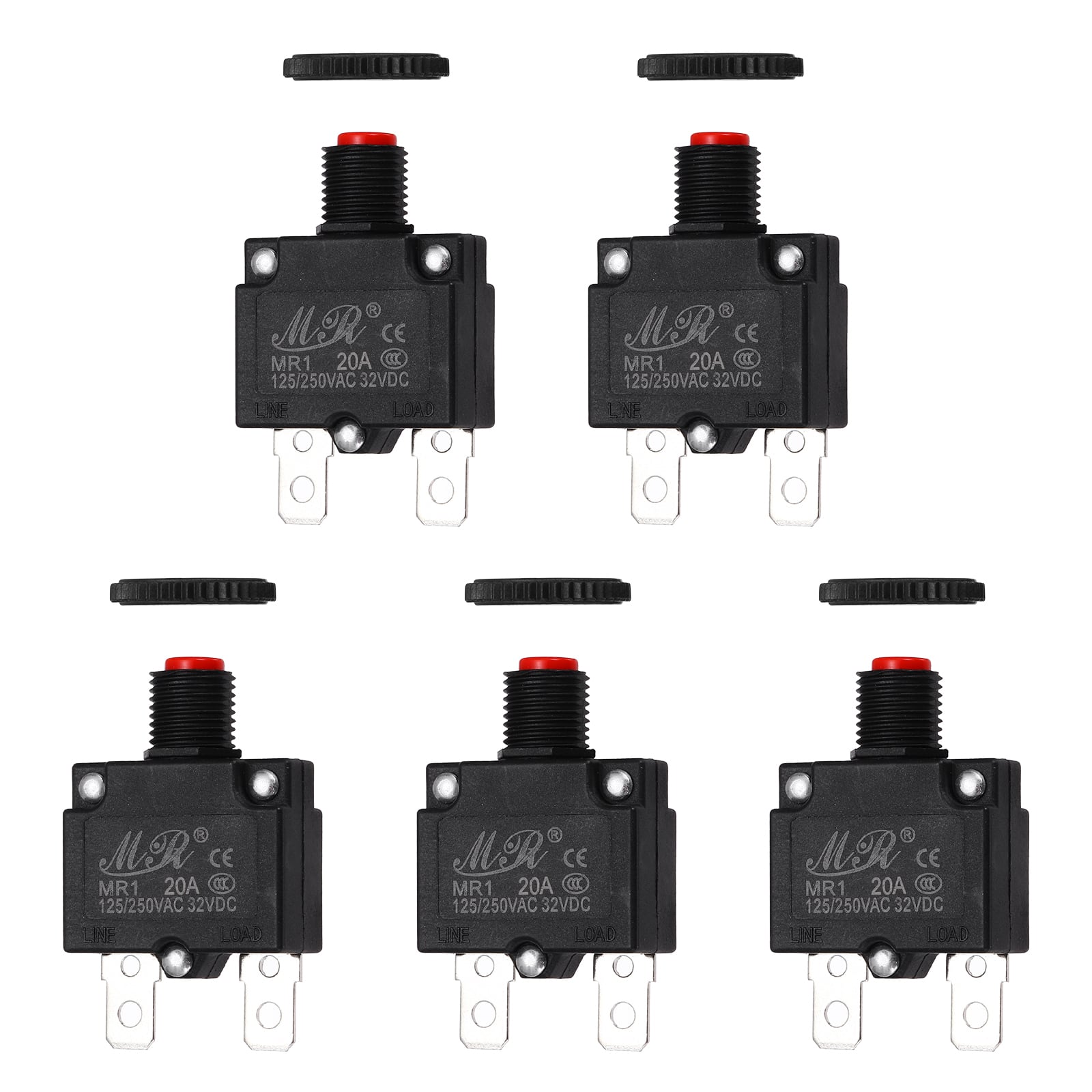 Unique Bargains - 5pcs 20A Thermal Circuit Breaker, 125/250V AC,32V DC, Push Button Manual Reset Circuit Overload Protector Switch - Black price history on PriceWatchPro