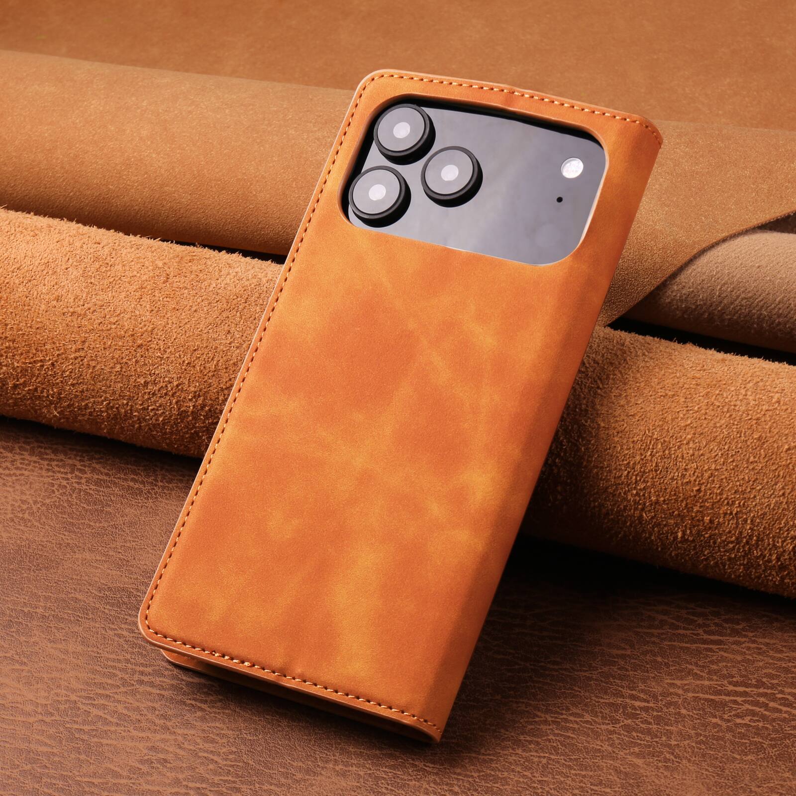 Alt View 2. Dteck - Magnetic Wallet Case For iPhone 17 Pro Max, Shockproof Card Pocket Viewing Kickstand Protective Folio PU Leather Cover - Brown.