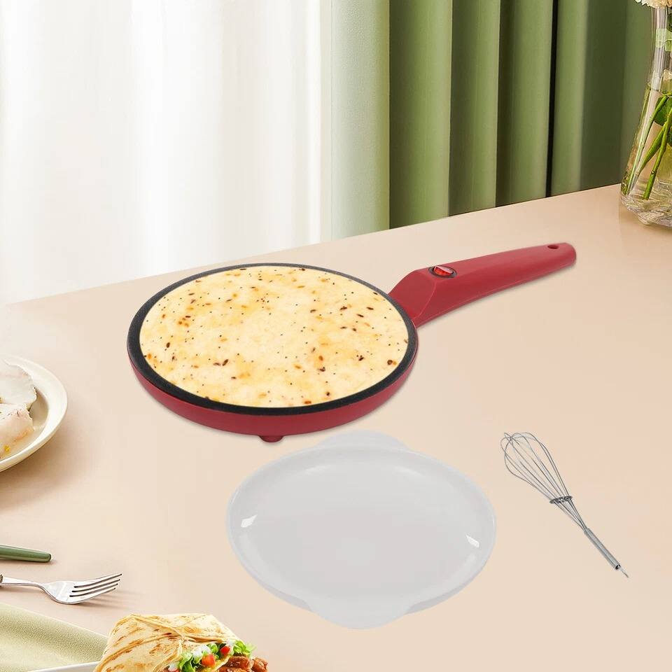 Left. Home Collection - Electric Crepe Maker 8-Inch Non-Stick Pancake Griddle 550W Red Portable Baking Pan - Red.