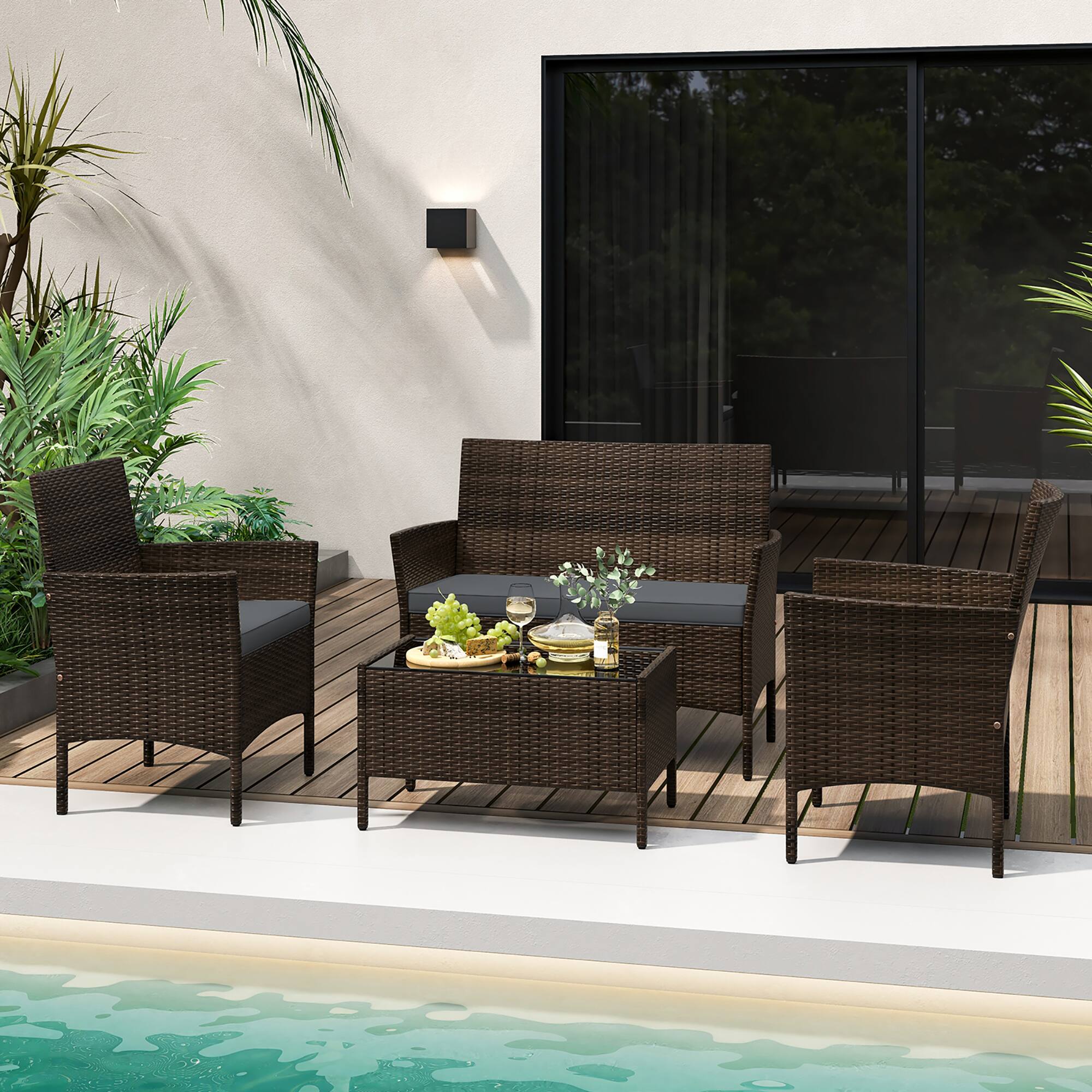 Alt View 4. Gymax - Gymax 8 Piece Patio Rattan Conversation Set Outdoor Wicker Furniture Set w/ Chair & Loveseat - Mix Brown, Gray.