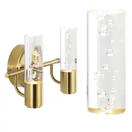 Jonathan Y - Bolha 10.75" 2-Light Minimalist Modern Bubble Acrylic/Iron Integrated LED Vanity Light - Brass Gold