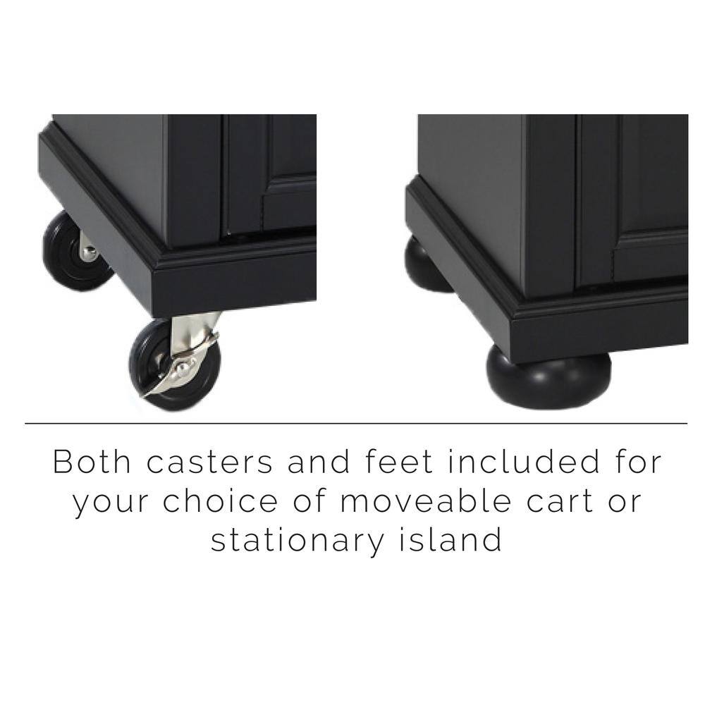 Both casters and feet included for your choice of moveable cart or stationary island