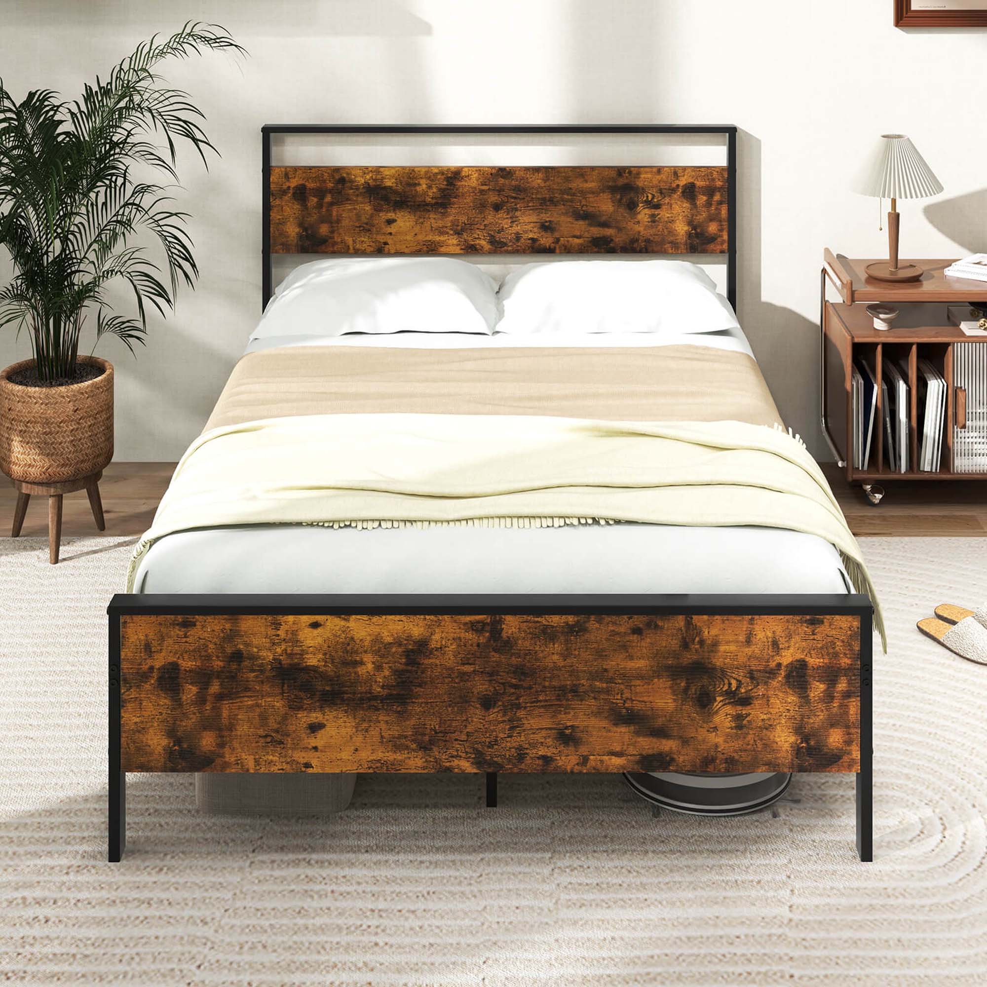 Alt View 1. Costway - Full Size Bed Frame with Wooden Headboard and Footboard Under-Bed Storage - Brown.
