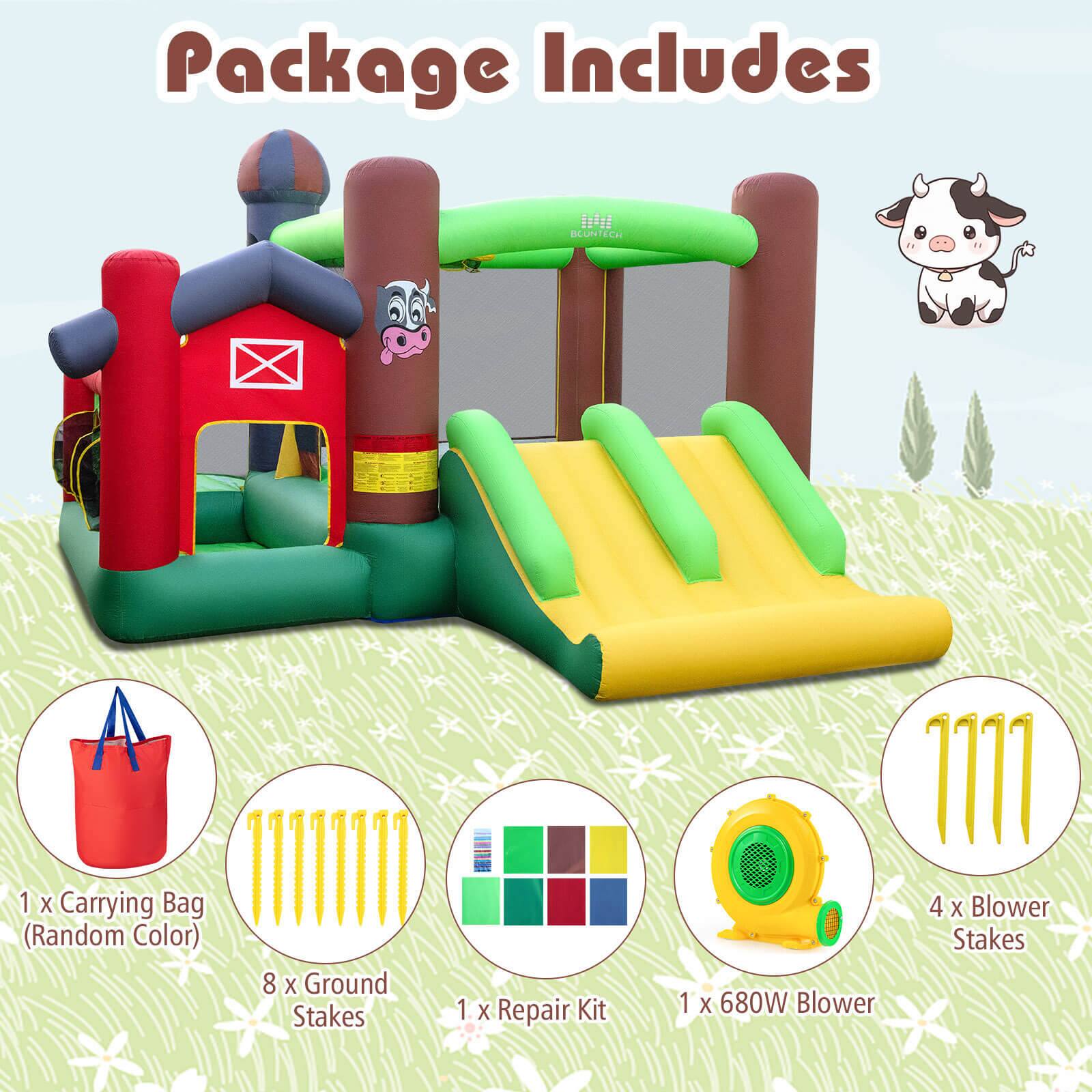 Package Includes

- 1 x Carrying Bag (Random Color)
- 8 x Ground Stakes
- 1 x Repair Kit
- 1 x 680W Blower
- 4 x Blower Stakes