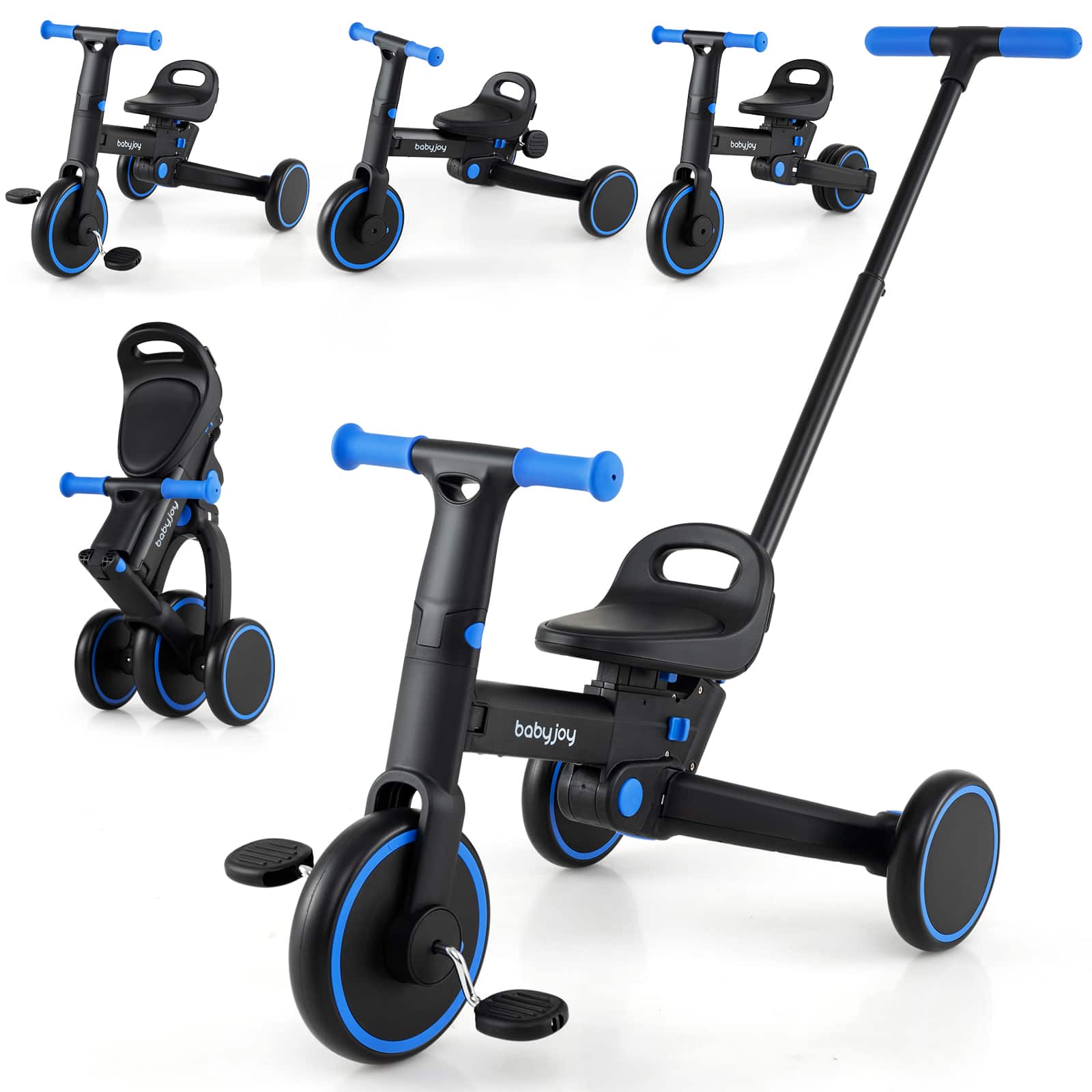 Gymax - Toddler Tricycle w/Push Handle Adjustable Seat Removable Pedal EVA Foam Wheels Navy - Blue