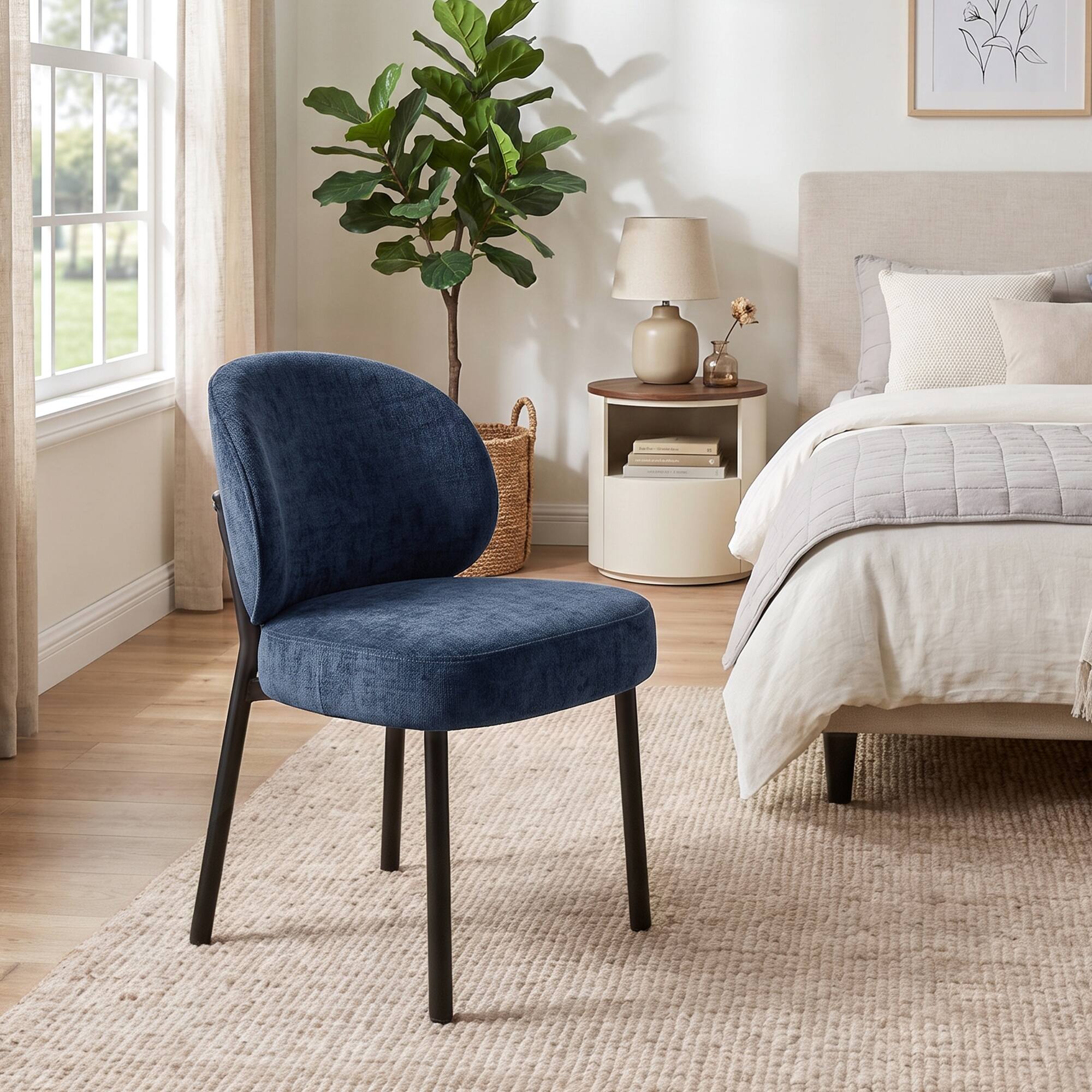 Alt View 8. Brick Attic - Set of 2 Wide Upholstered Dining Chairs with Curved Backrest and Thick Padded Seat Office Chair for Dining Room - Blue.