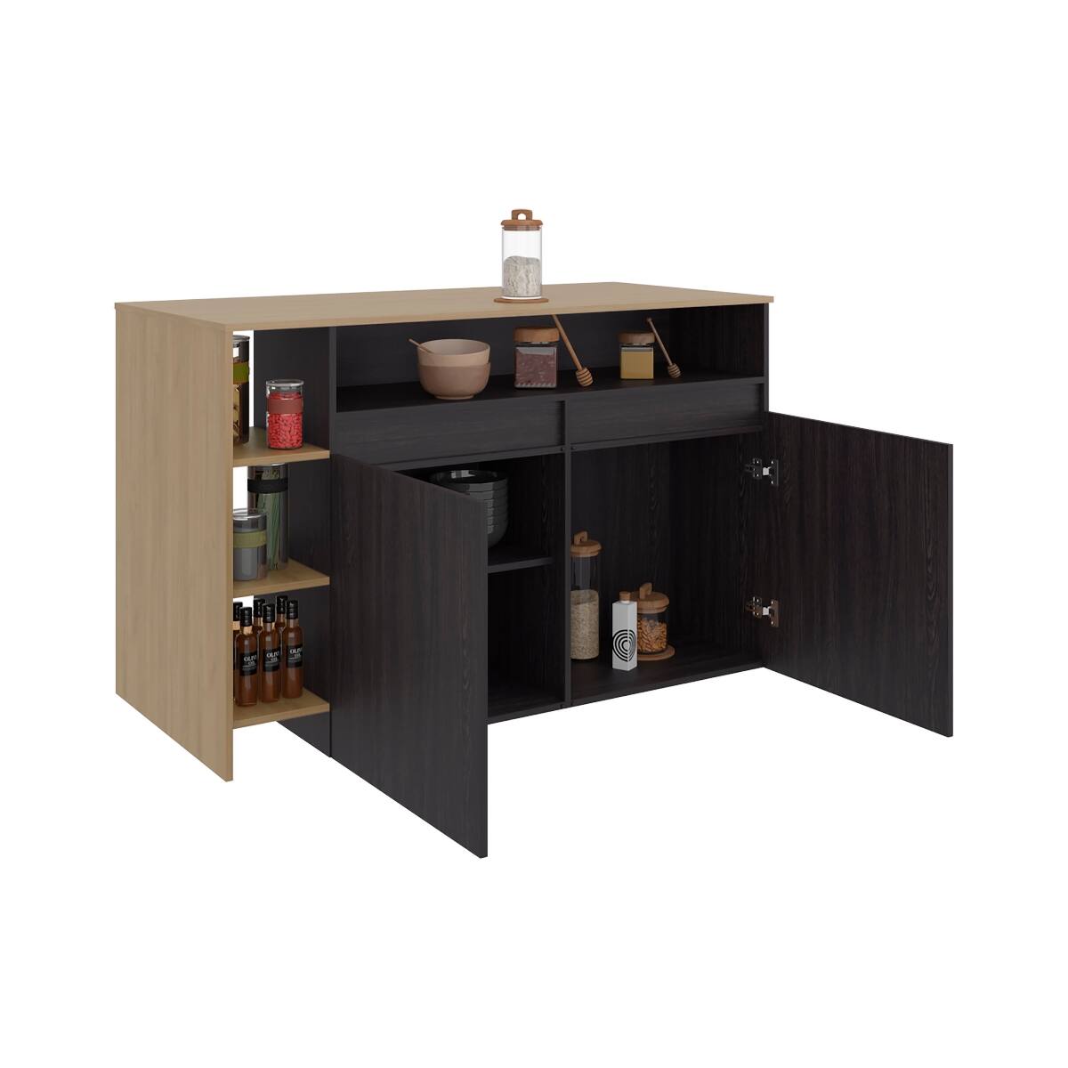 Back. Loheer - Loheer modern freestanding kitchen island with 4 open display shelves and spacious dining countertop - Multi.