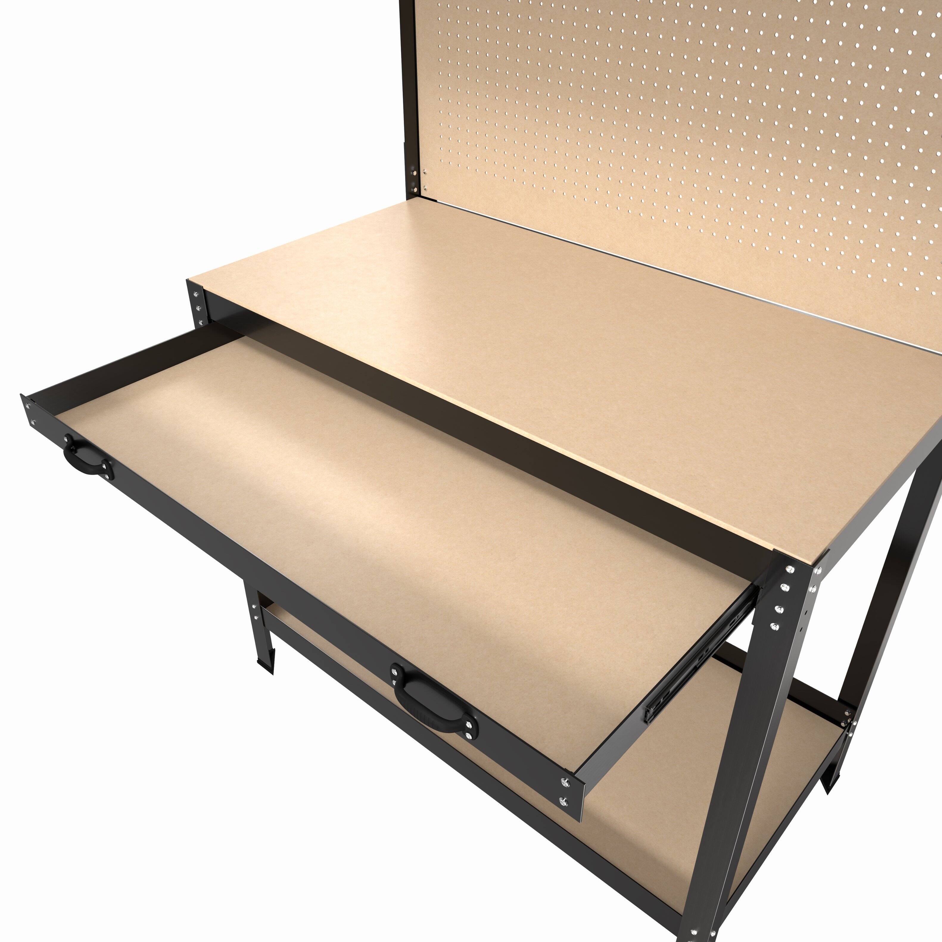 Back. LOVMOR - 63 inch Tools Cabinet Workbench with Drawers and Pegboard for Workshop Storage and Organization.