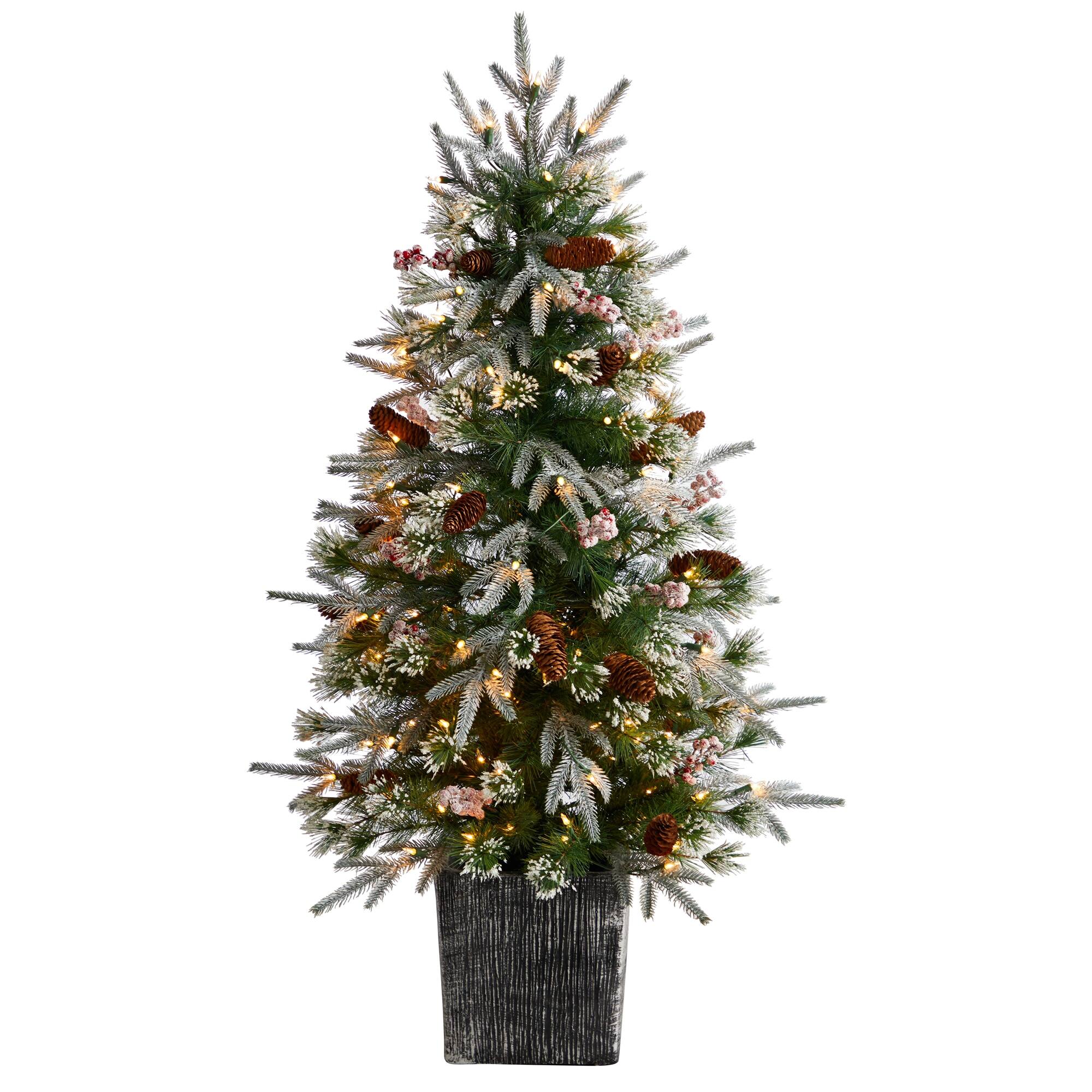 Front. BreeBe - 4' Frosted Xmas Tree w/105 Lights and Berries in Deco Plntr - Multi.