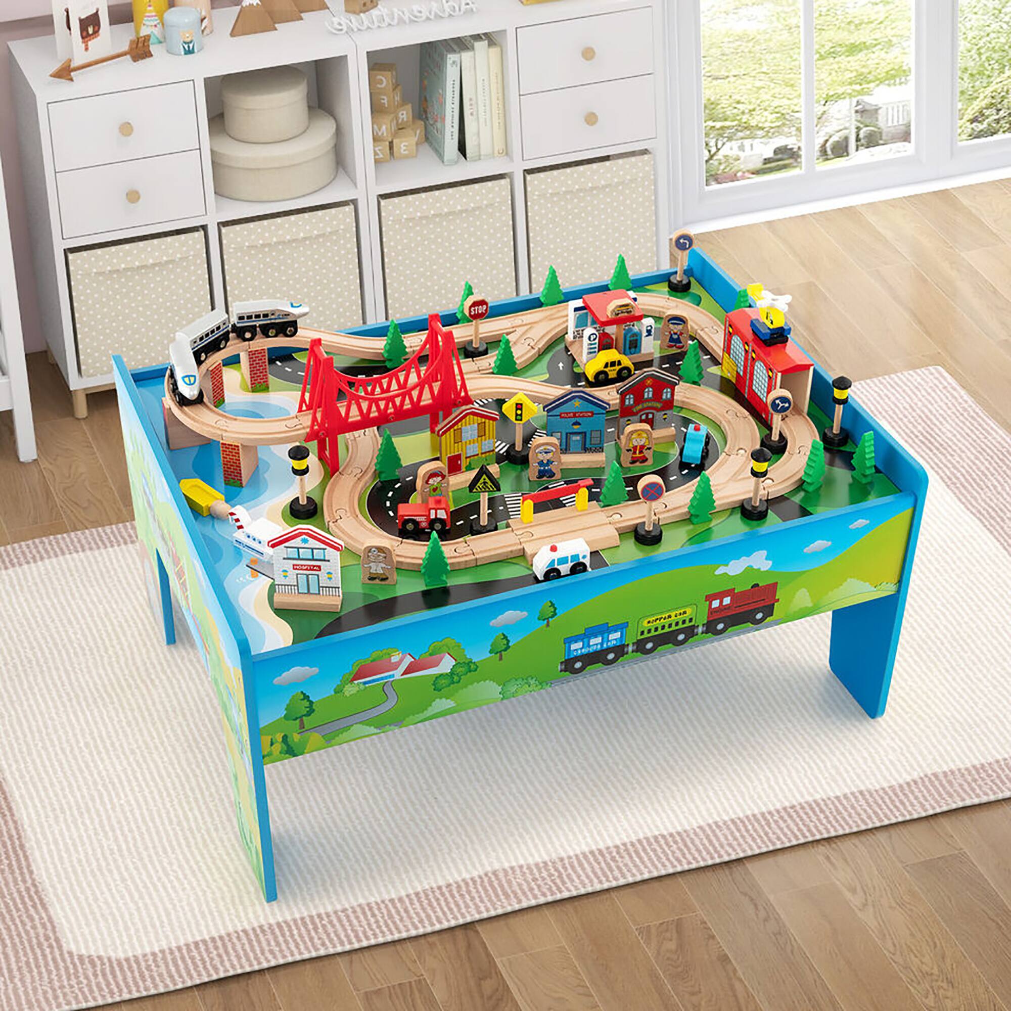 Alt View 1. Gymax - Gymax 80PCS Kids Wooden Train Activity Playset w/ Solid Wood Tracks Detachable - Multi-color.