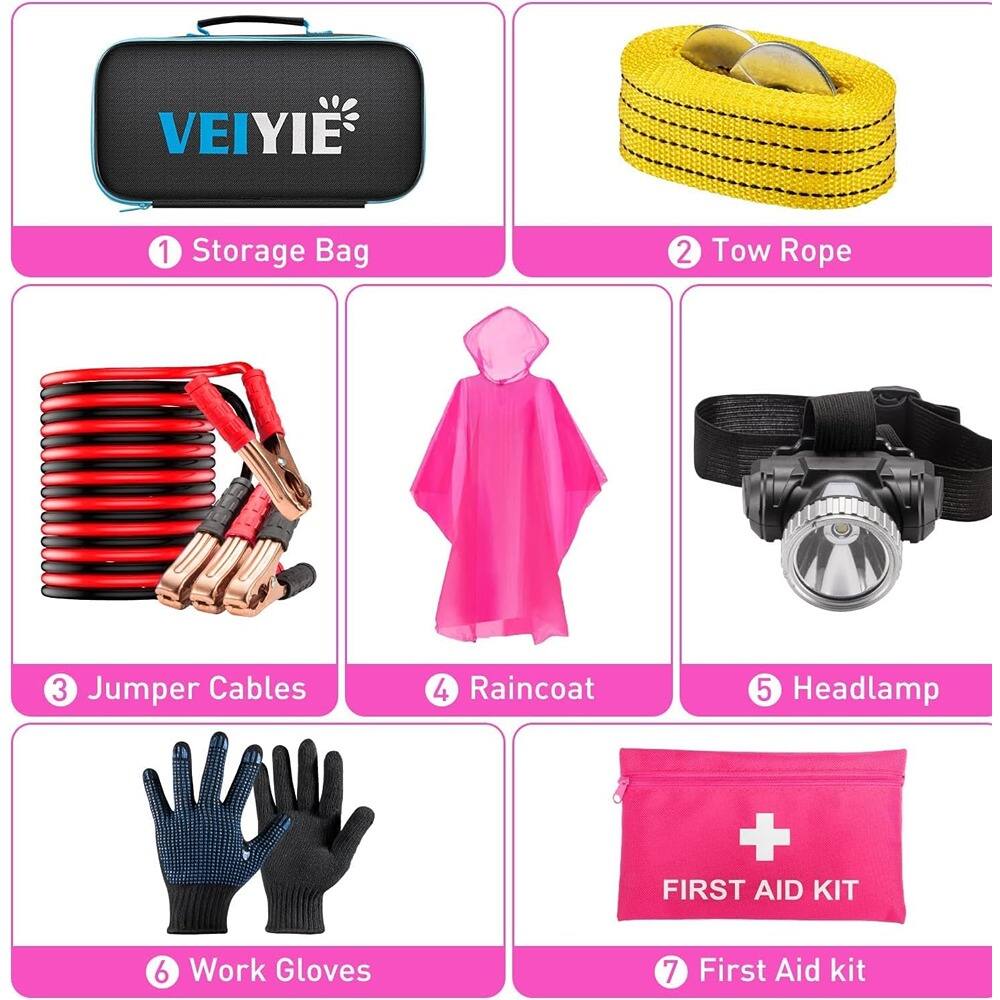 1. Storage Bag  
2. Tow Rope  
3. Jumper Cables  
4. Raincoat  
5. Headlamp  
6. Work Gloves  
7. First Aid Kit