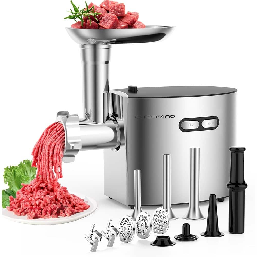 PARKER SLATER - Electric Meat Grinder, Stainless Steel, 4 Sausage Tubes, Heavy-Duty - Silver