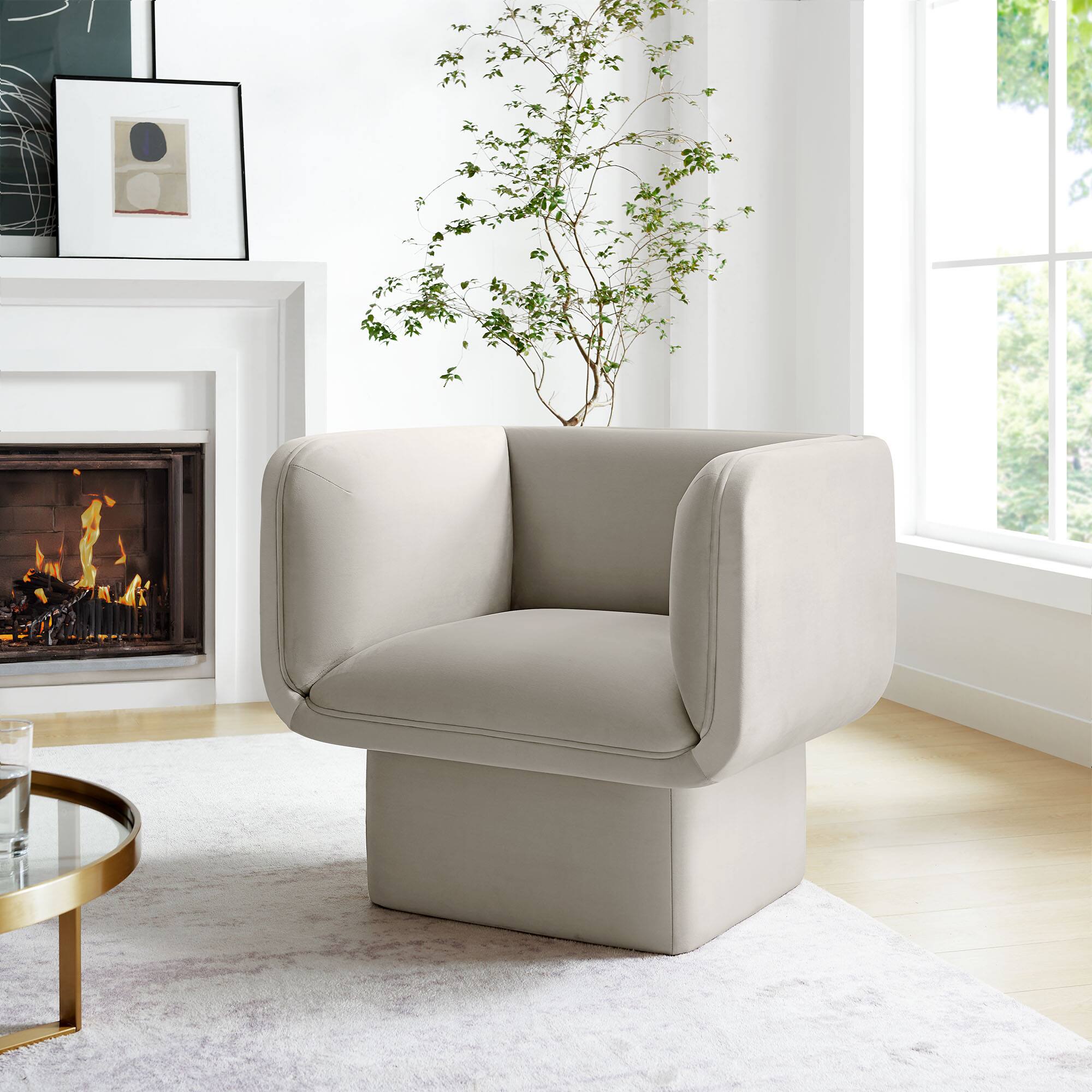Front. Modway - Tate Performance Velvet Accent Chair by Modway - Almond.