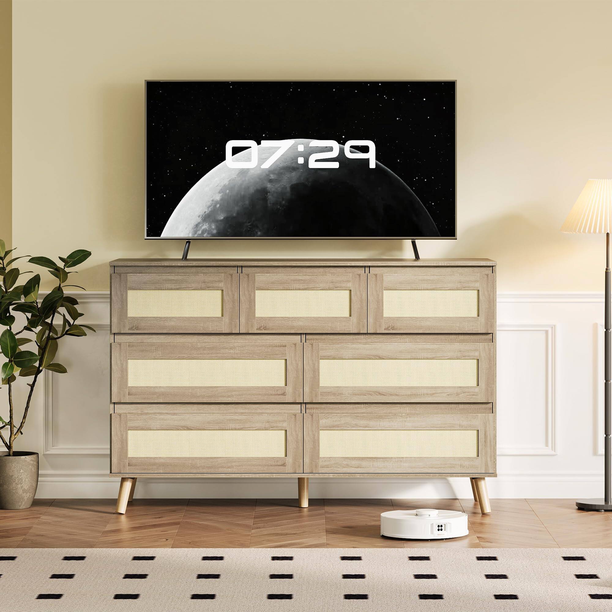 Alt View 3. GARVEE - Wood Dressers for Bedroom with 7 Drawers, Boho TV Stand Dresser for 55 inch TV - Natural.