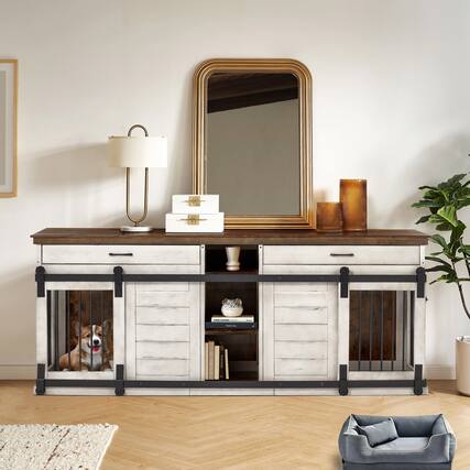 Front. U-HOMY - Luxury Wood Dog Crate Table with Divider & Storage – Stylish Furniture for Large Dogs.