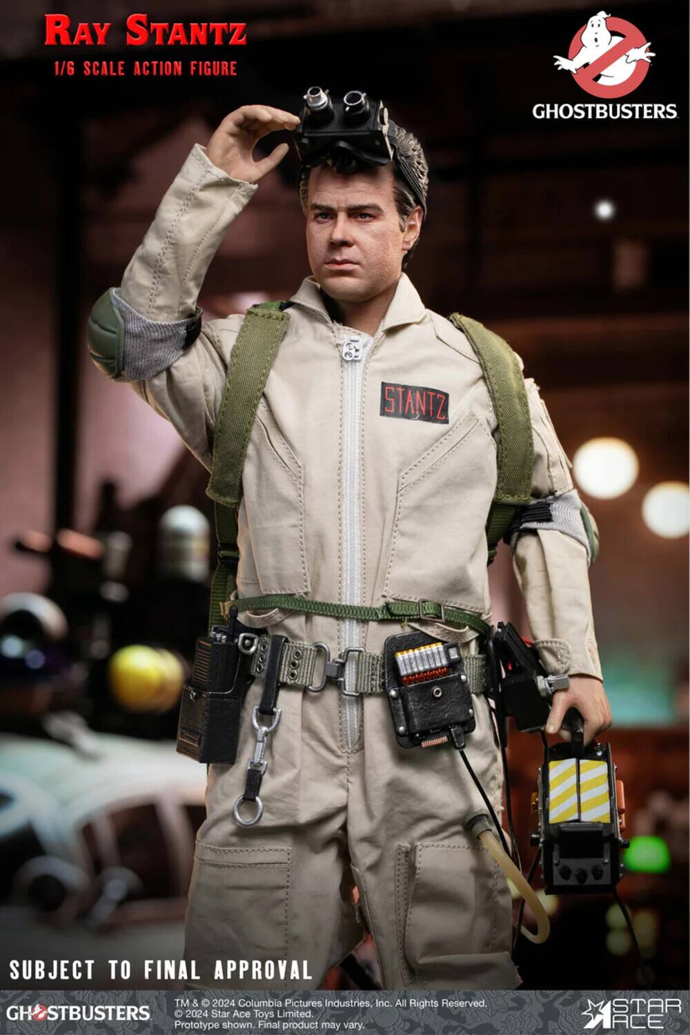 RAY STANTZ  
1/6 SCALE ACTION FIGURE  
GHOSTBUSTERS  

Ve STANTZ  
SUBJECT TO FINAL APPROVAL  

TM & © 2024 Columbia Pictures Industries, Inc. All Rights Reserved.  
GHOSTBUSTERS 2024 Star Ace Toys Limited.  
Prototype shown. Final product may vary.  

STAR ACE