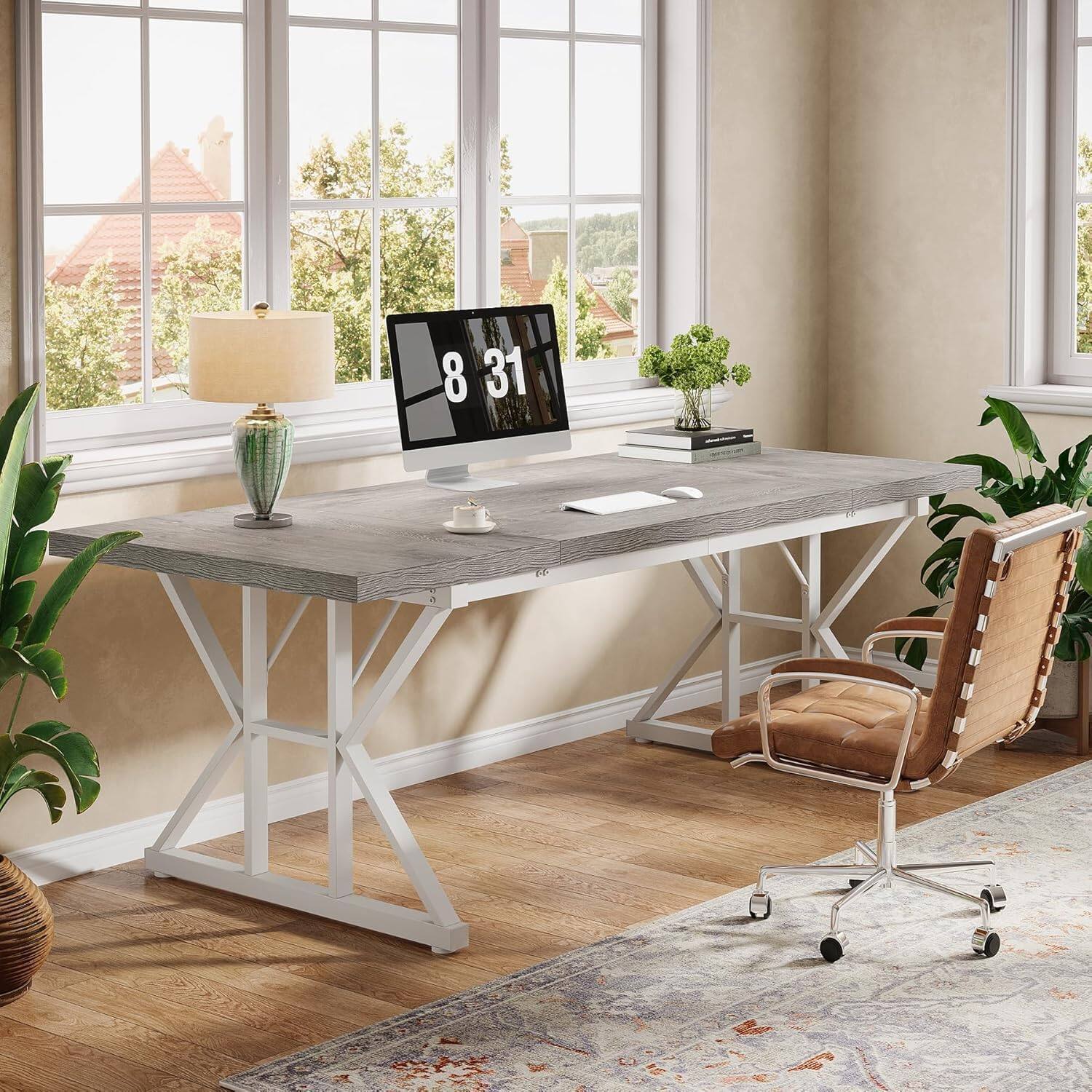 Angle. Tribesigns - Office Executive Desk, For Computer Work and Writing in Home Offices and Everyday Organization - Gray.