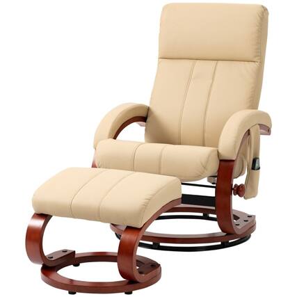 Front. SlickBlue - Remote-Controlled Faux Leather Recliner Chair – Adjustable Electric Massage Chair with Ottoman - Beige.