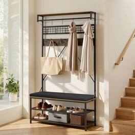 VEVOR - Hall Tree, 72 in Coat Rack with Shoe Bench, 2-Tier Freestanding Shoe Rack Storage Organizer with Hooks - Brown