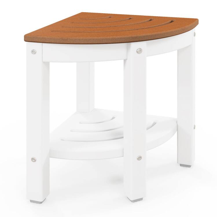 SlickBlue - Heavy Duty Bathroom Corner Stool with Storage Shelf for Shower Use - Brown
