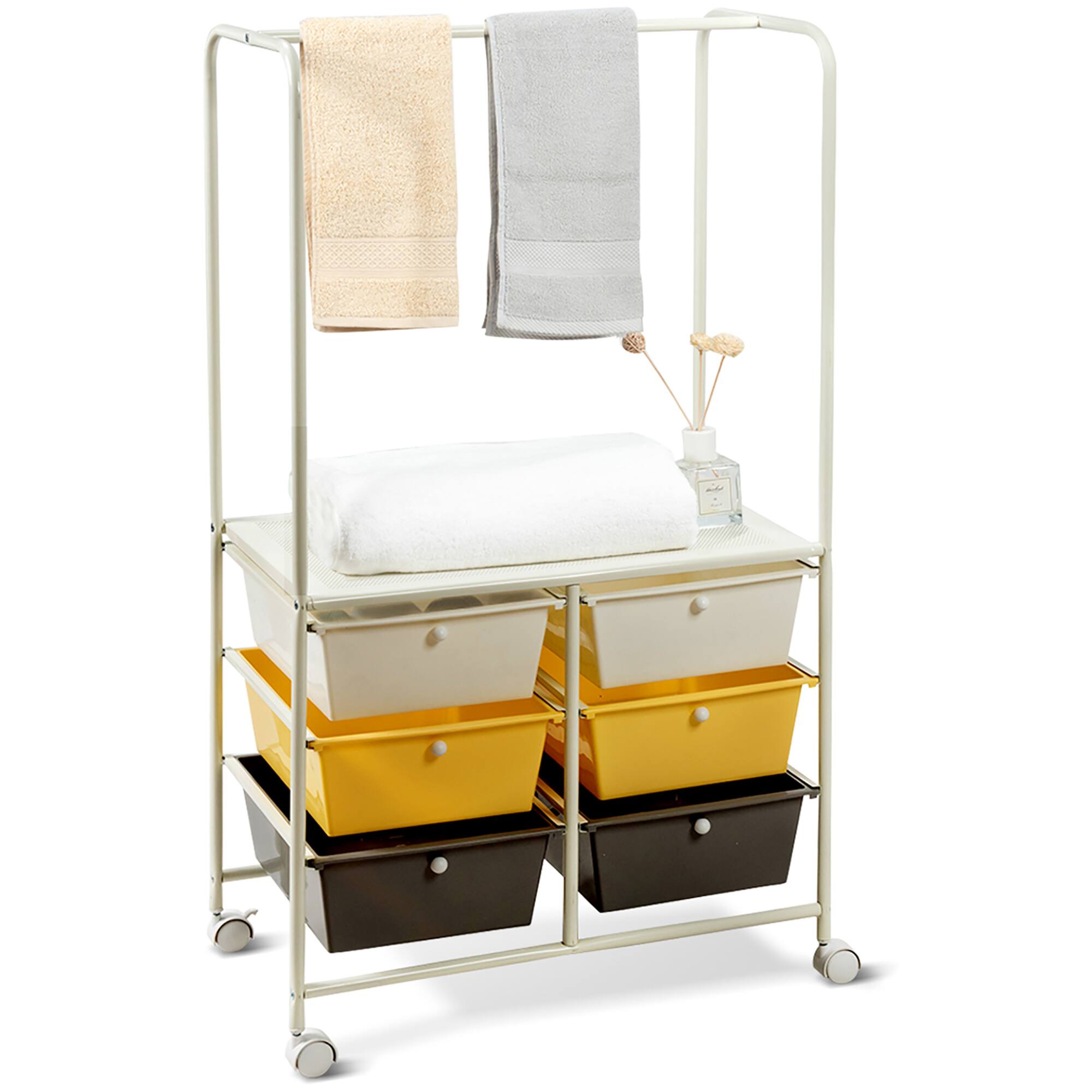 Alt View 7. Costway - 6 Drawer Rolling Storage Cart w/Hanging Bar Office School Organizer - Multicolor.