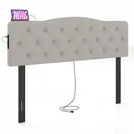 Gymax - Headboard for Queen & Full Size Bed Tufted Upholstered Head Board w/2AC Outlets - Gray