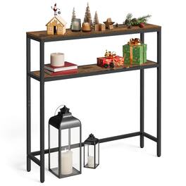 Songmics Home - Console Table, 2-Tier Sofa Table, 7.9 x 31.5 x 31.5 Inches, Narrow Entryway Table, Modern Entry Table with 2 Shelves - Rustic Brown and Ink Black