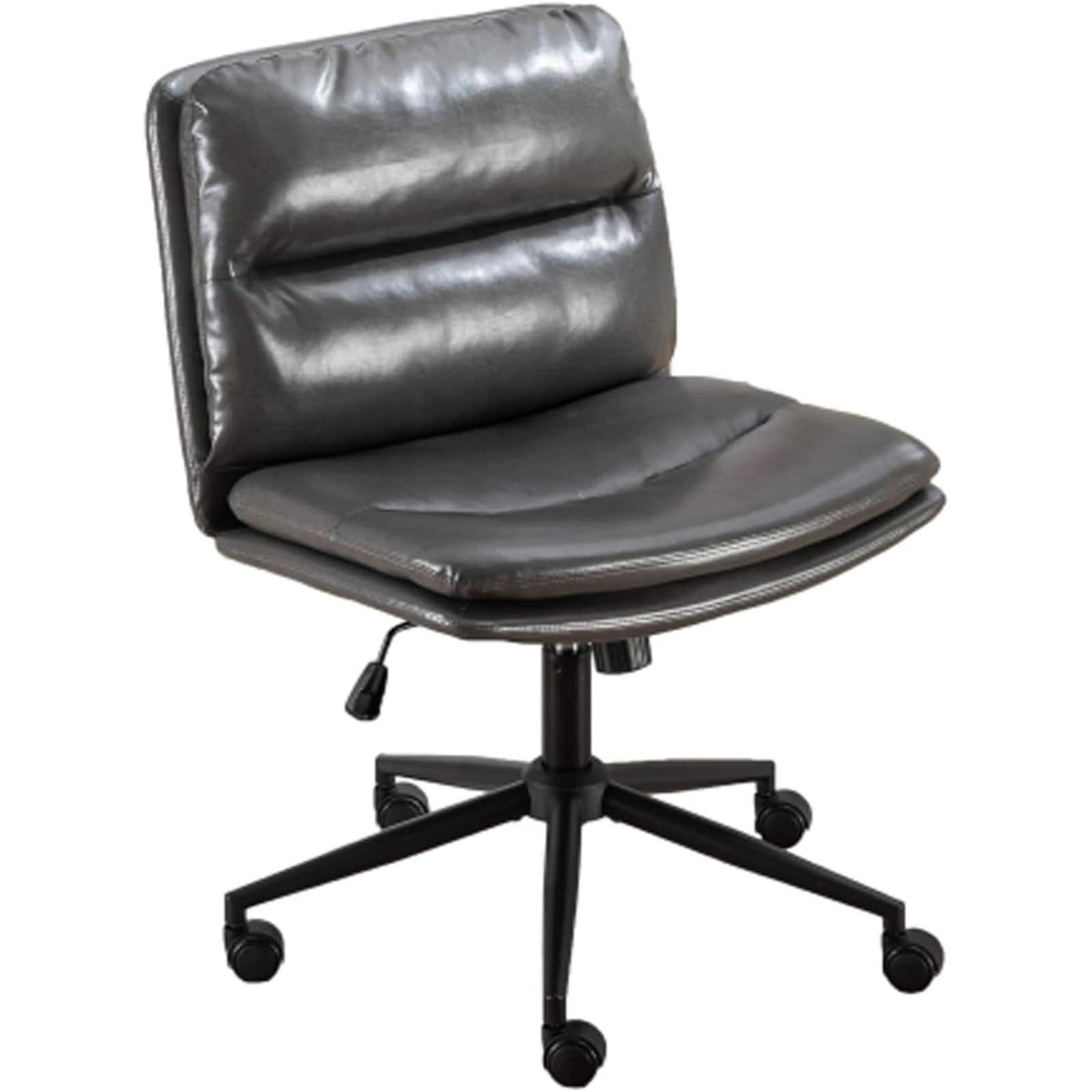 HTUTWOO - Modern PU Leather Armless Office Chair, Adjustable Height & 250lbs Capacity, for Home Office & Bedroom, Wheels Included - Gray