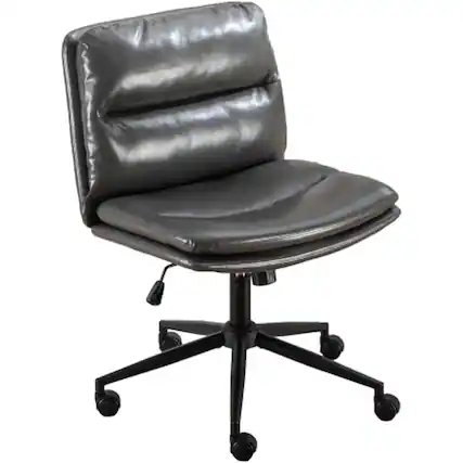 Front. HTUTWOO - Modern PU Leather Armless Office Chair, Adjustable Height & 250lbs Capacity, for Home Office & Bedroom, Wheels Included - Gray.