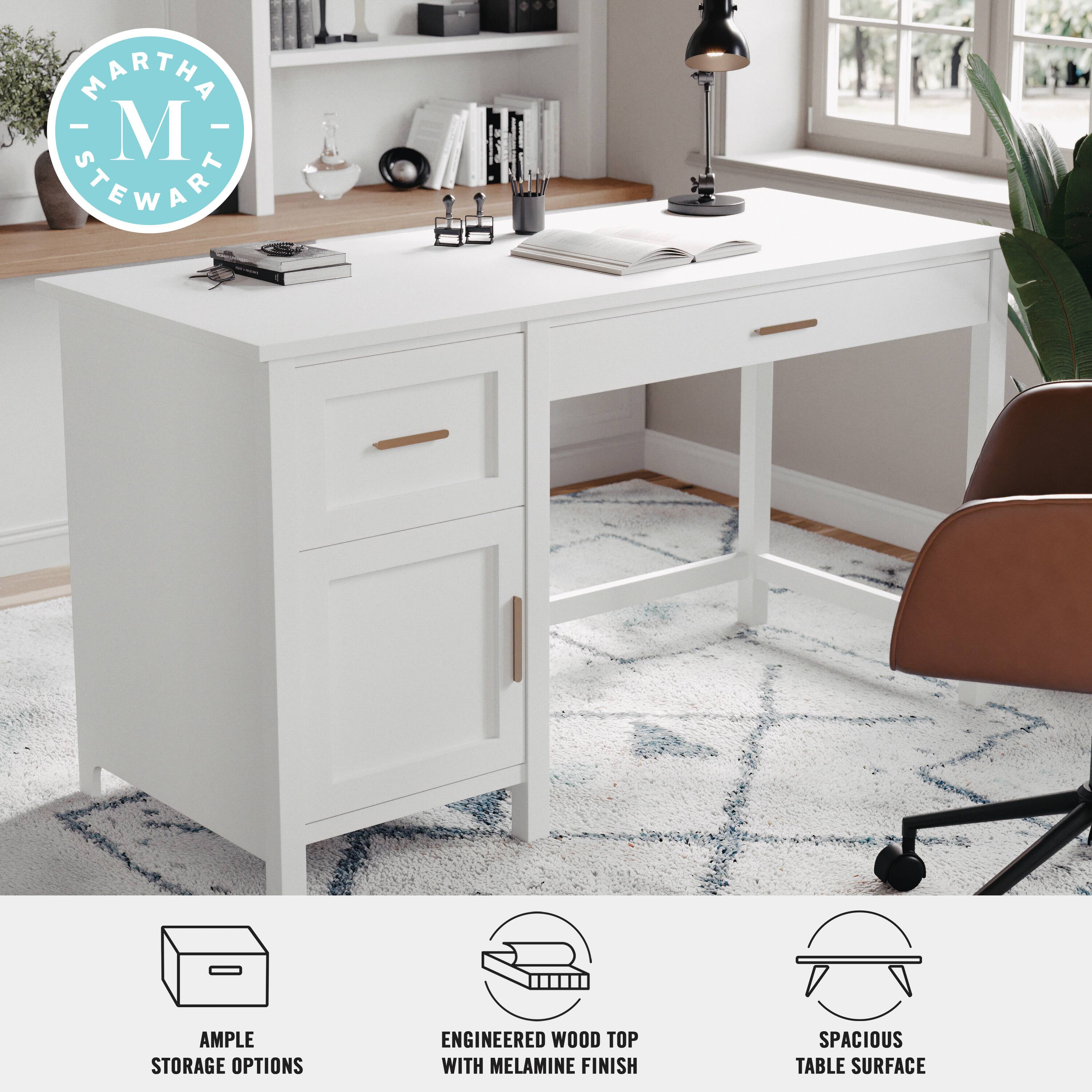 MARTHA STEWART AMPLE STORAGE OPTIONS ENGINEERED WOOD TOP WITH MELAMINE FINISH SPACIOUS TABLE SURFACE