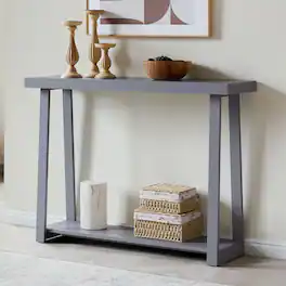 Kings Brand Furniture - Emma Narrow Console Table with Lower Shelf - Medium Grey