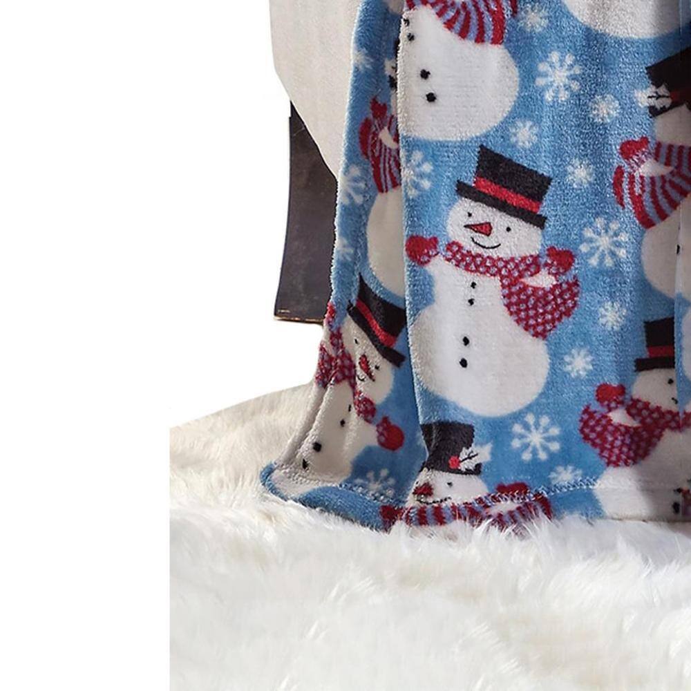 Alt View 1. Noble House - Plazatex Blue Snowman Micro plush Decorative All Season Blue Color 50" X 60" Throw Blanket - Blue.