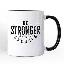 OrnamentallyYou - Be Stronger Than Your Excuses Mug, Motivational Gym Workout Fitness Gift - White