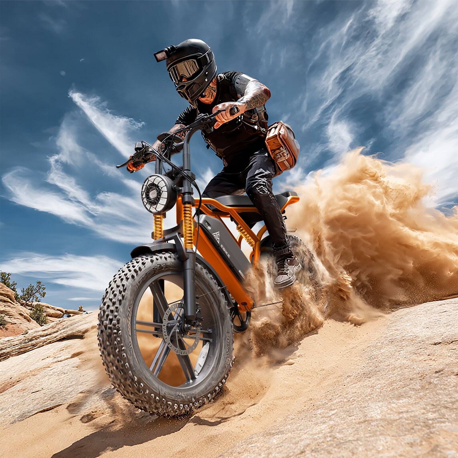 Alt View 2. TST GRP - 20" Peak 1500W Full Suspension Moped-style Electric Bike, 48V/15Ah - Orange.