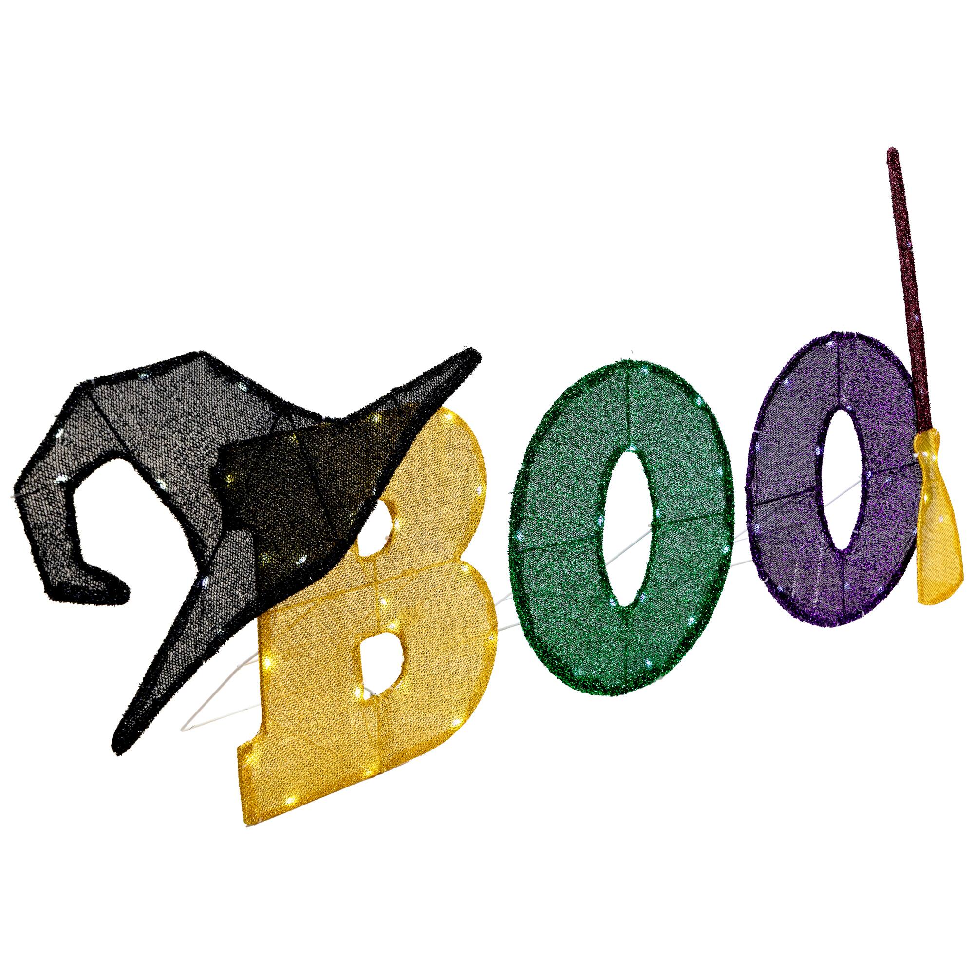 Alt View 3. Northlight - LED Lighted Tinsel BOO Outdoor Halloween Sign Decoration - 50" - Clear Lights - Green.