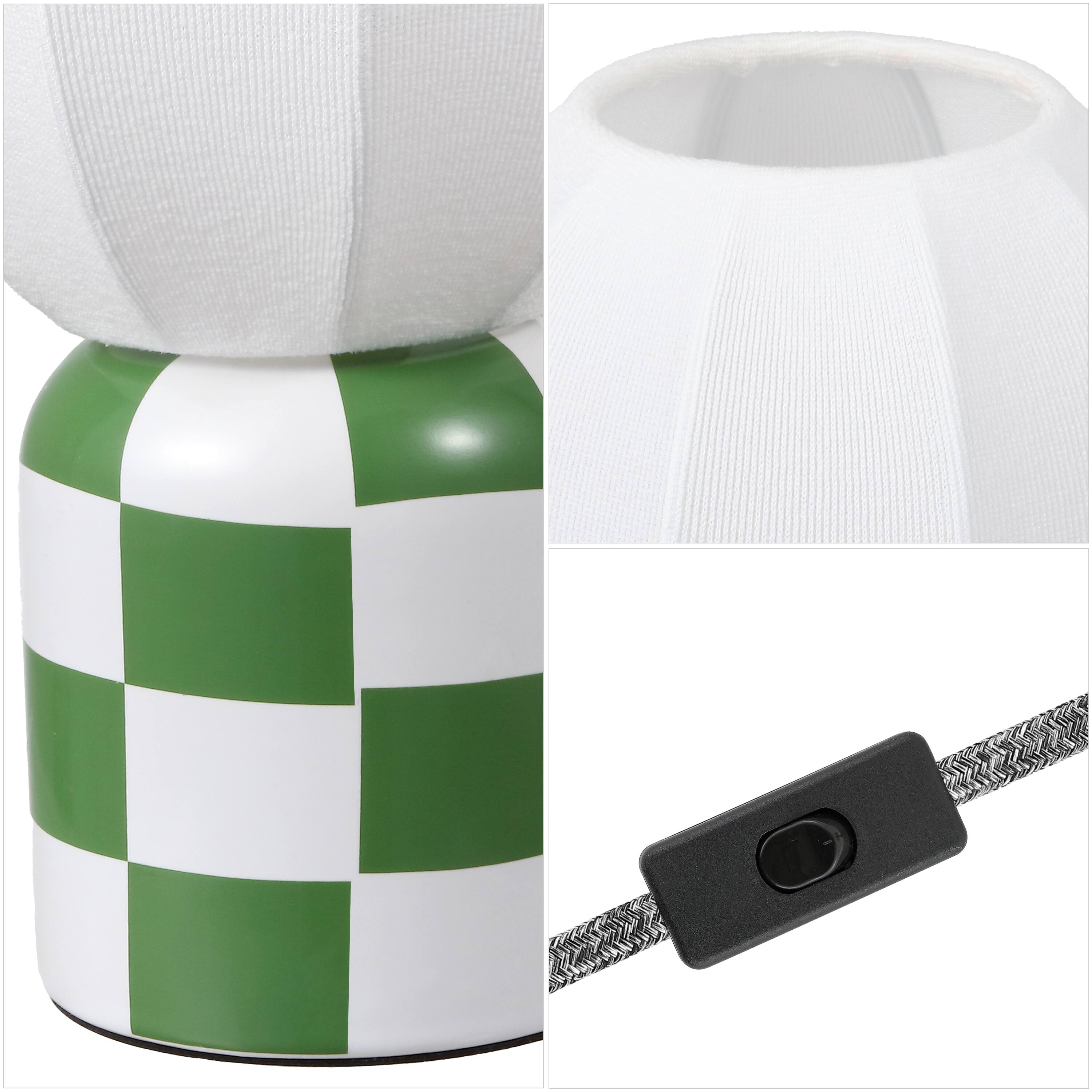 Alt View 4. Jonathan Y - Valarie 10.3 in. Contemporary Checkerboard Ceramic with Ribbed Cocoon Globe Shade LED Mini Table Lamp, Green/White - Green/White.