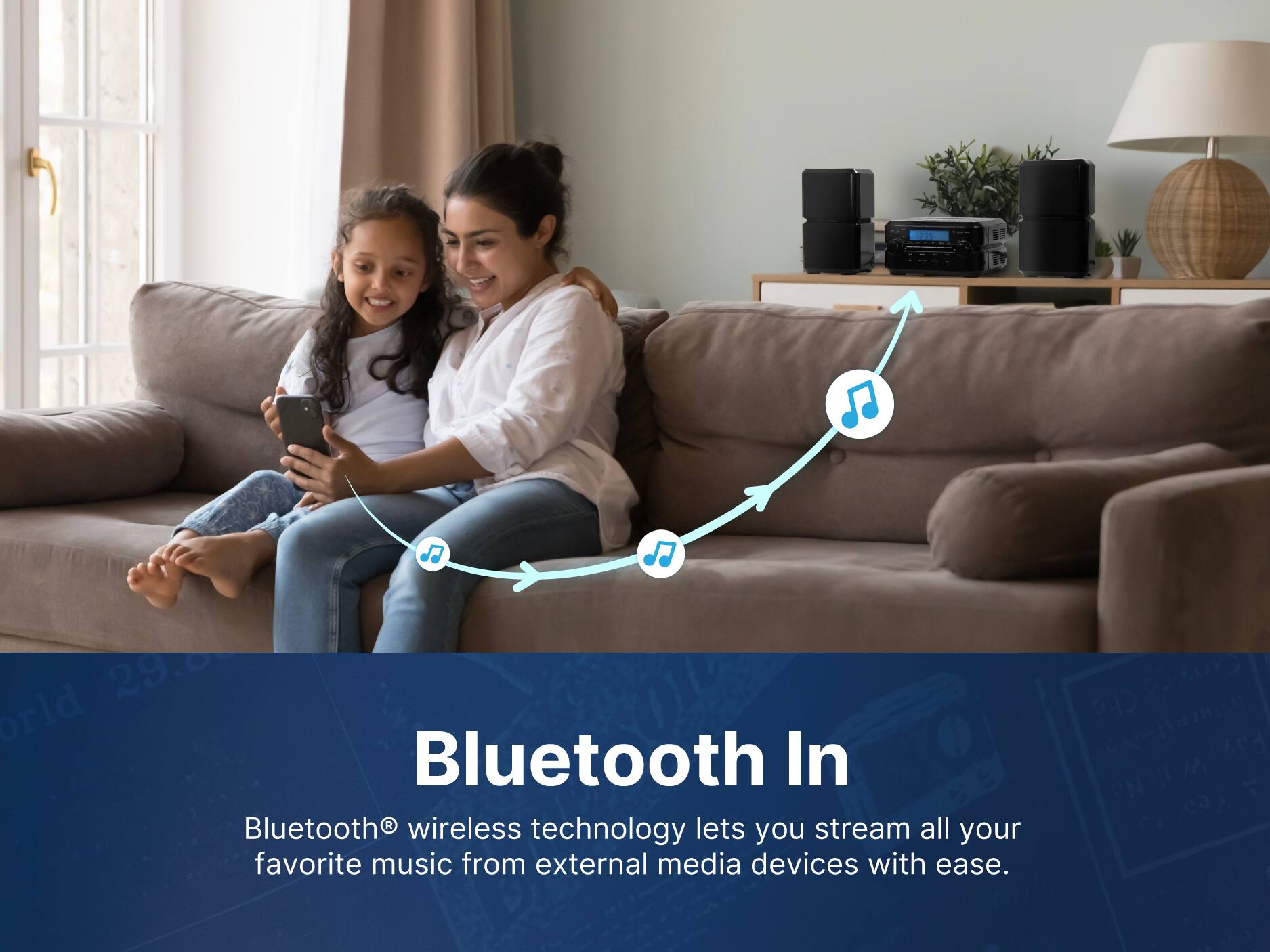 Bluetooth In Bluetooth wireless technology lets you stream all your favorite music from external media devices with ease.