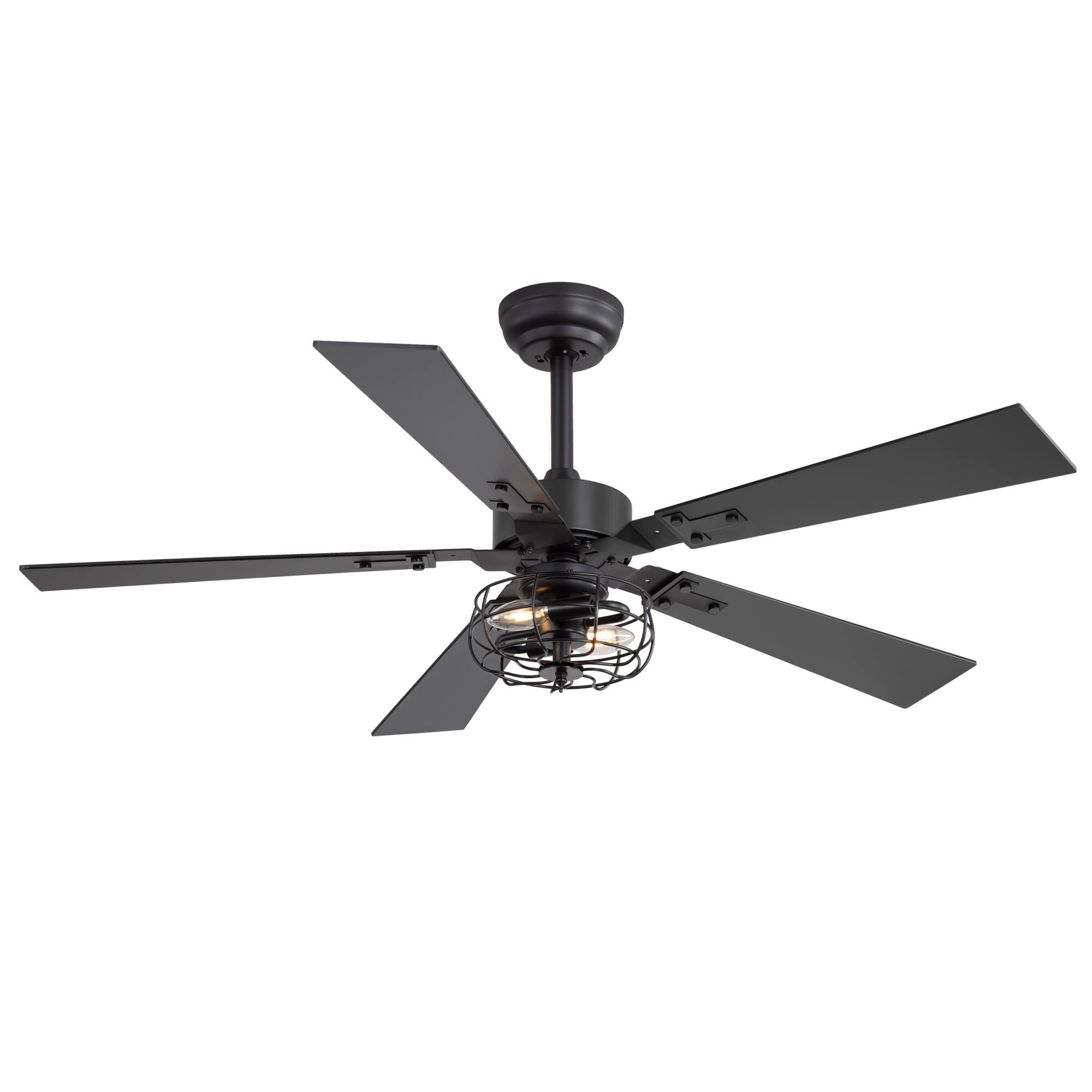 Angle. Breezary - 48" Indoor Ceiling Fan with Light Kit and Remote, 6-Speed DC Motor, Timer, 5 Plywood Blades, 4''/8'' Downrods - Matte Black.