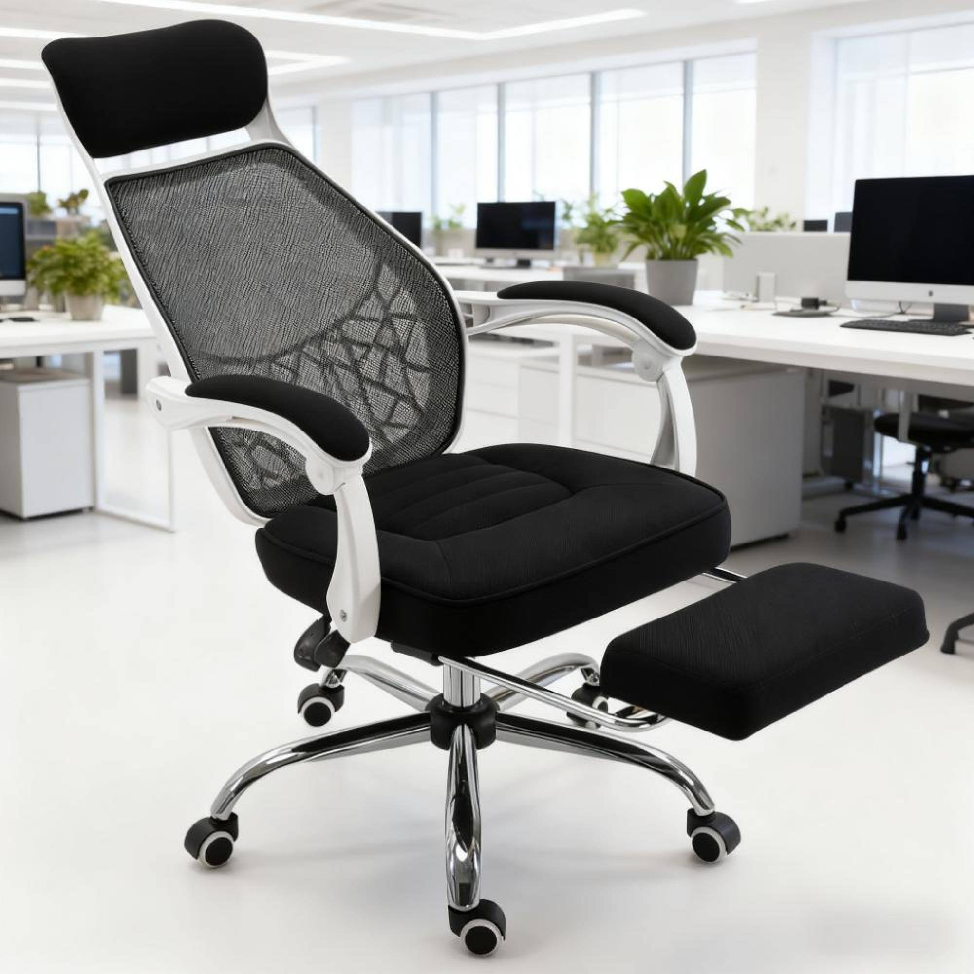 Alt View 4. GOODSILO - Ergonomic High-Back Mesh Office Chair with Adjustable Lumbar Support and Retractable Footrest - Black+White.