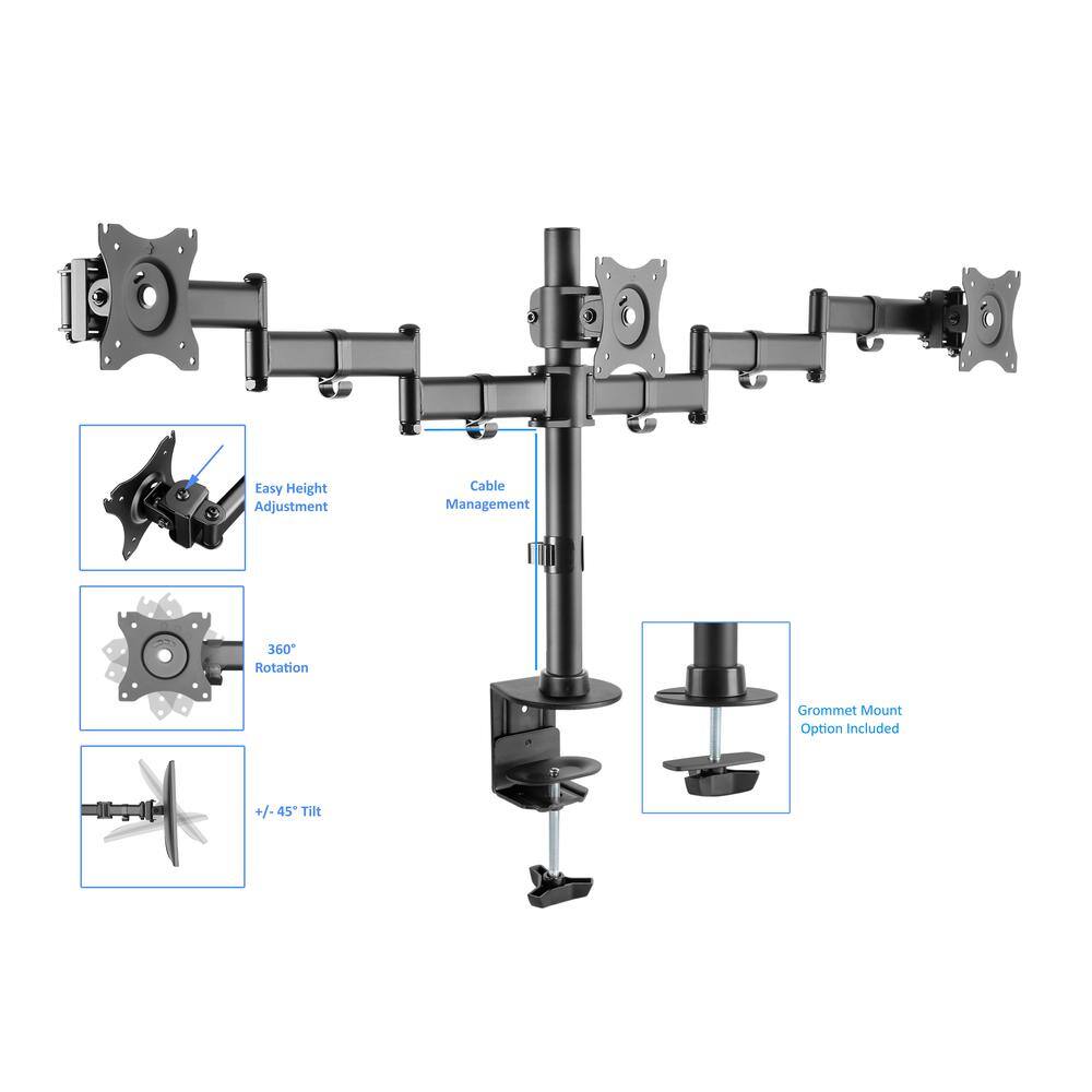 Easy Height Adjustment  
Cable Management  
360° Rotation  
Grommet Mount Option Included  
+/- 45° Tilt