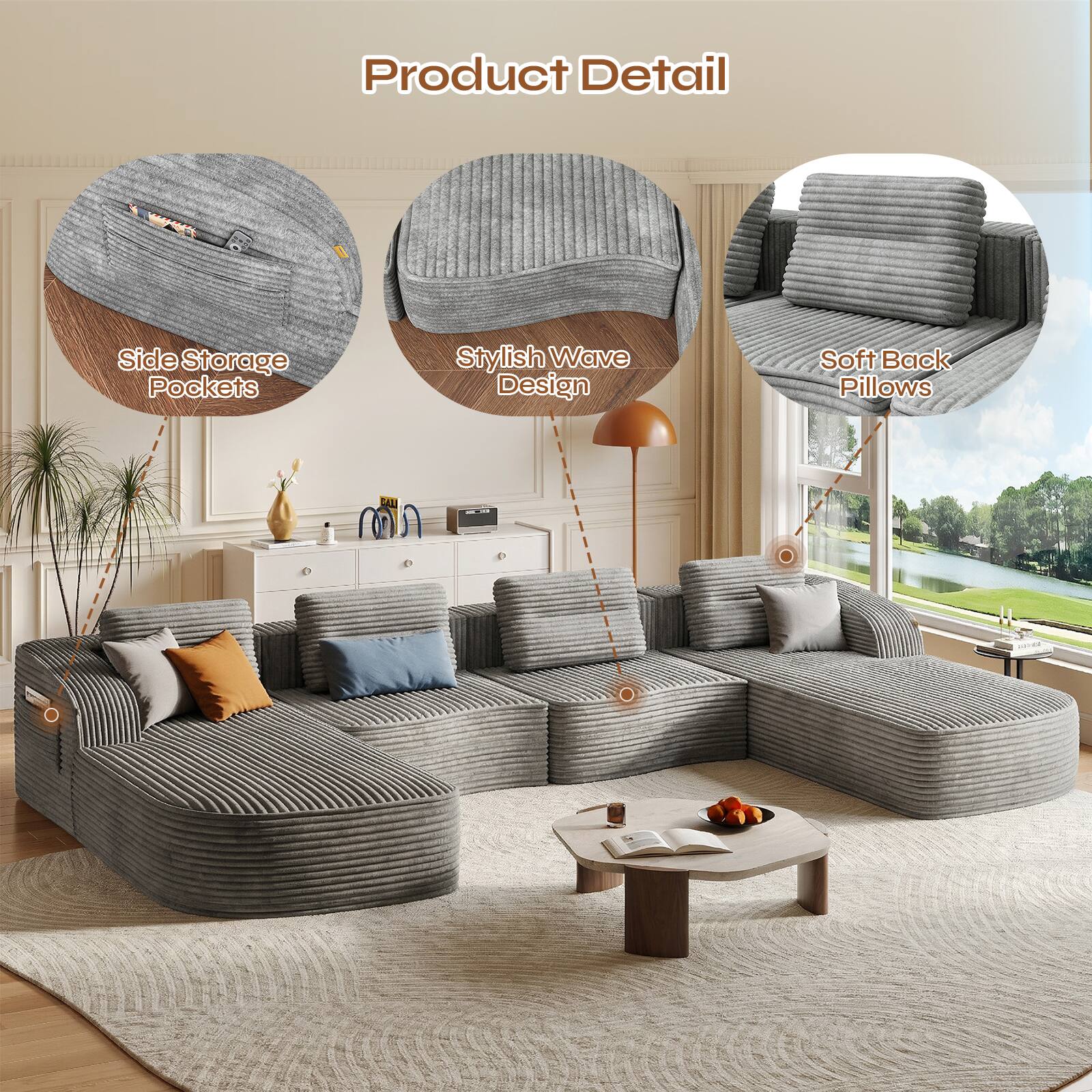 Product Detail

- Side Storage Pockets
- Stylish Wave Design
- Soft Back Pillows