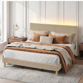 Bestier - King Size Velvet Upholstered Platform Bed Frame with Storage Headboard LED Lights - Taupe