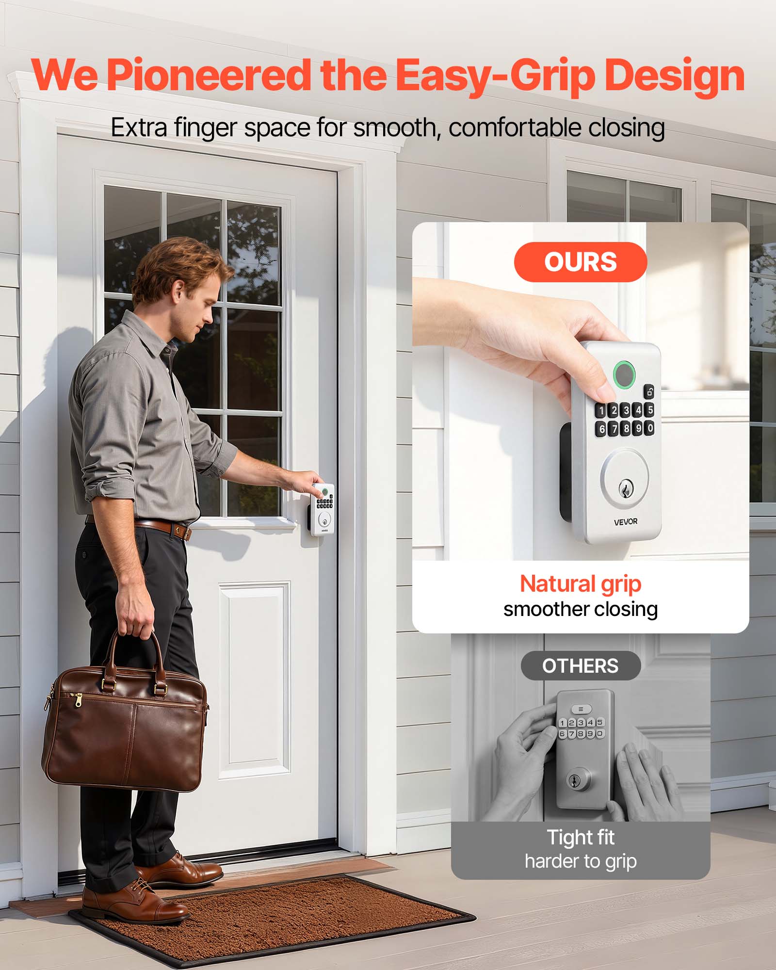 We Pioneered the Easy-Grip Design  
Extra finger space for smooth, comfortable closing  

OURS  
Natural grip  
smoother closing  

OTHERS  
Tight fit  
harder to grip