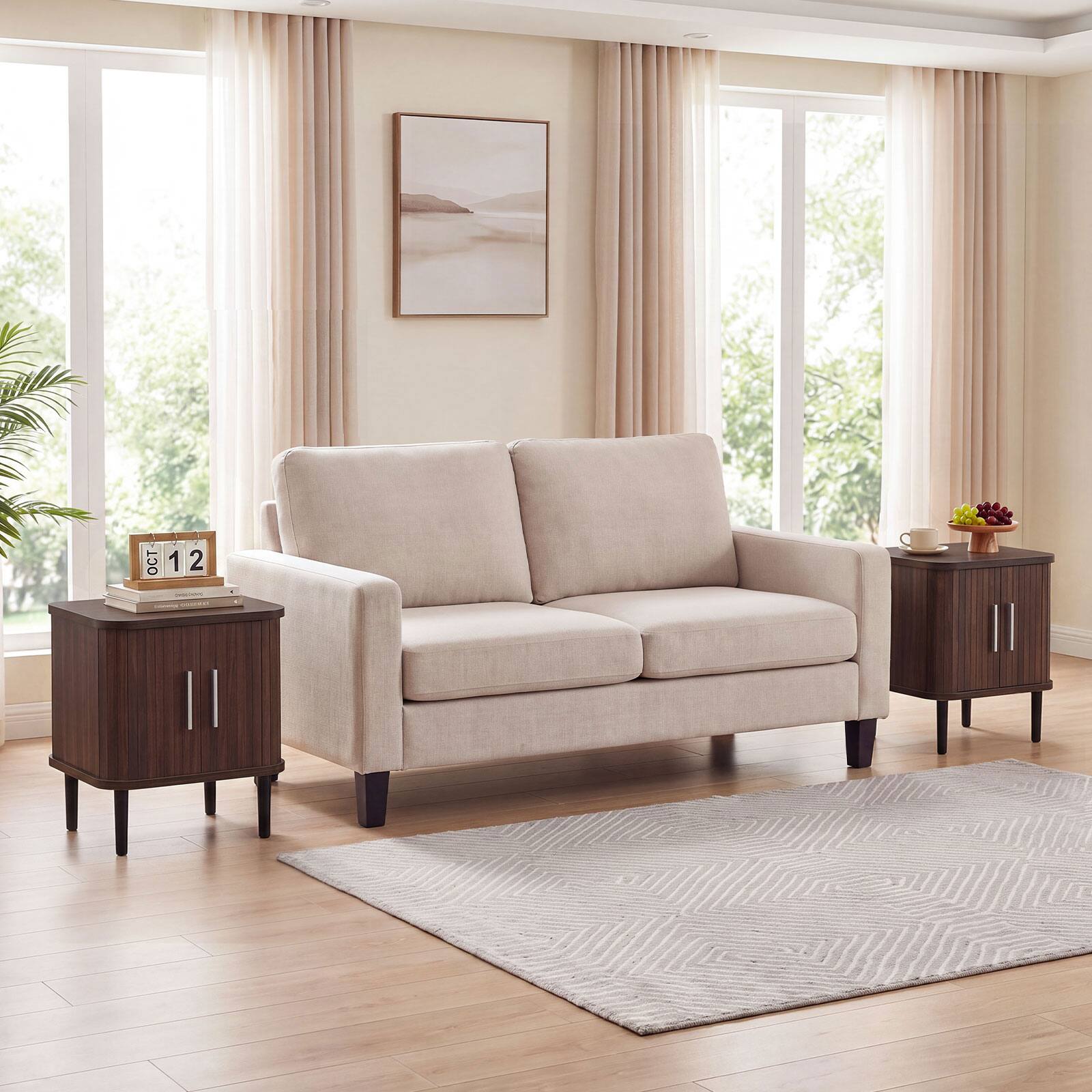 Alt View 5. Costway - Costway 1 PCS Fluted Nightstand with Sliding Doors, Adjustable Shelf for Living Room, Bedroom - Walnut.