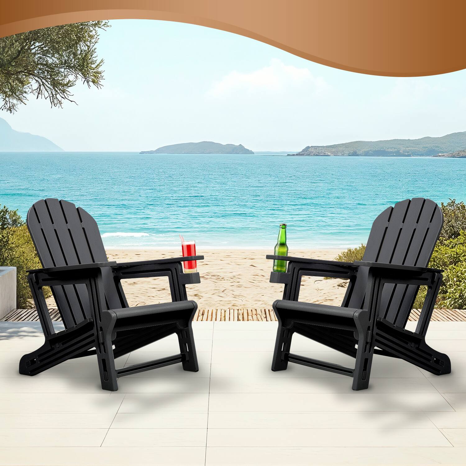 Left. Balkene Home - Adirondack Chair - HDPE Weather Resistant - Black.