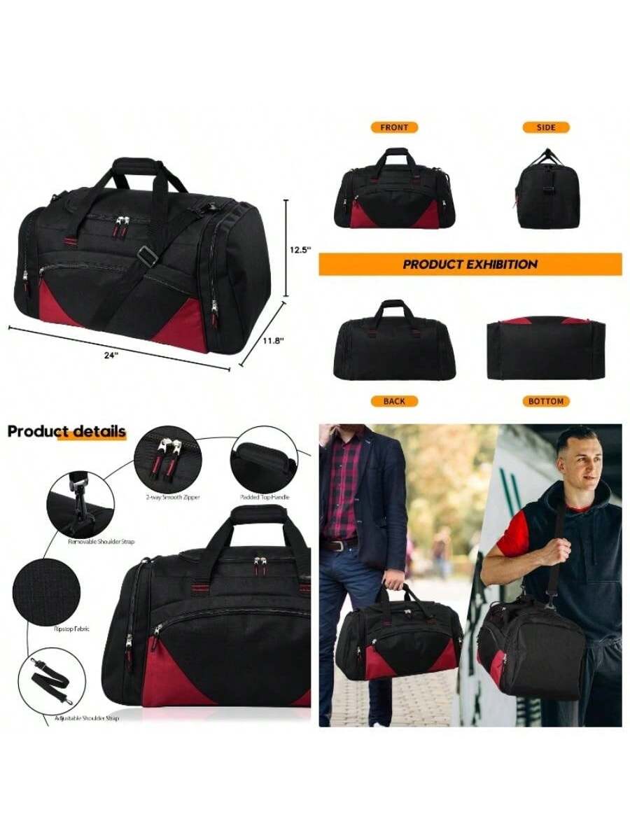 **Front Side: 12.5"**

**Product Exhibition:**
- 11.8" (Height)
- 24" (Width)

**Product Details:**
- 2-way Smooth Zipper
- Padded Top Handle
- Removable Shoulder Strap
- Ripstop Fabric
- Adjustable Shoulder Strap

**Back Bottom**