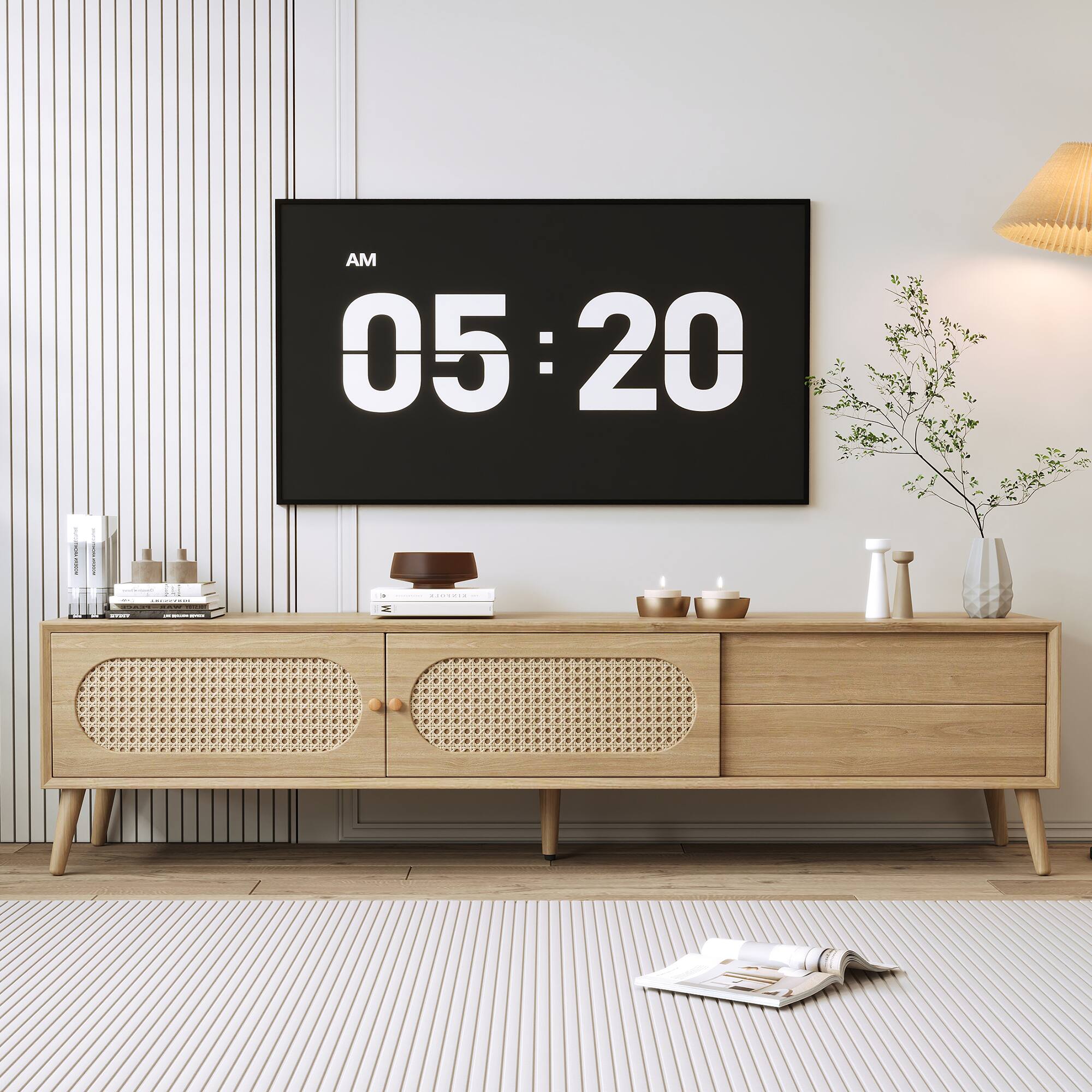 Front. APRILSOUL - Boho TV Stand for TVs up to 80 Modern Farmhouse Solid Wood Legs Living Room - Natural.